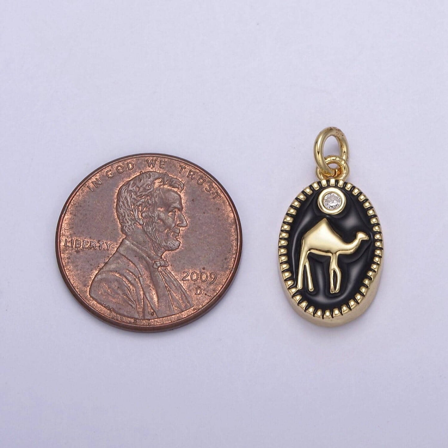 14k gold filled camel pendant black/white enamel finish arabian amulet | diy fashion jewelry charm add on necklace bracelet earring | n-794