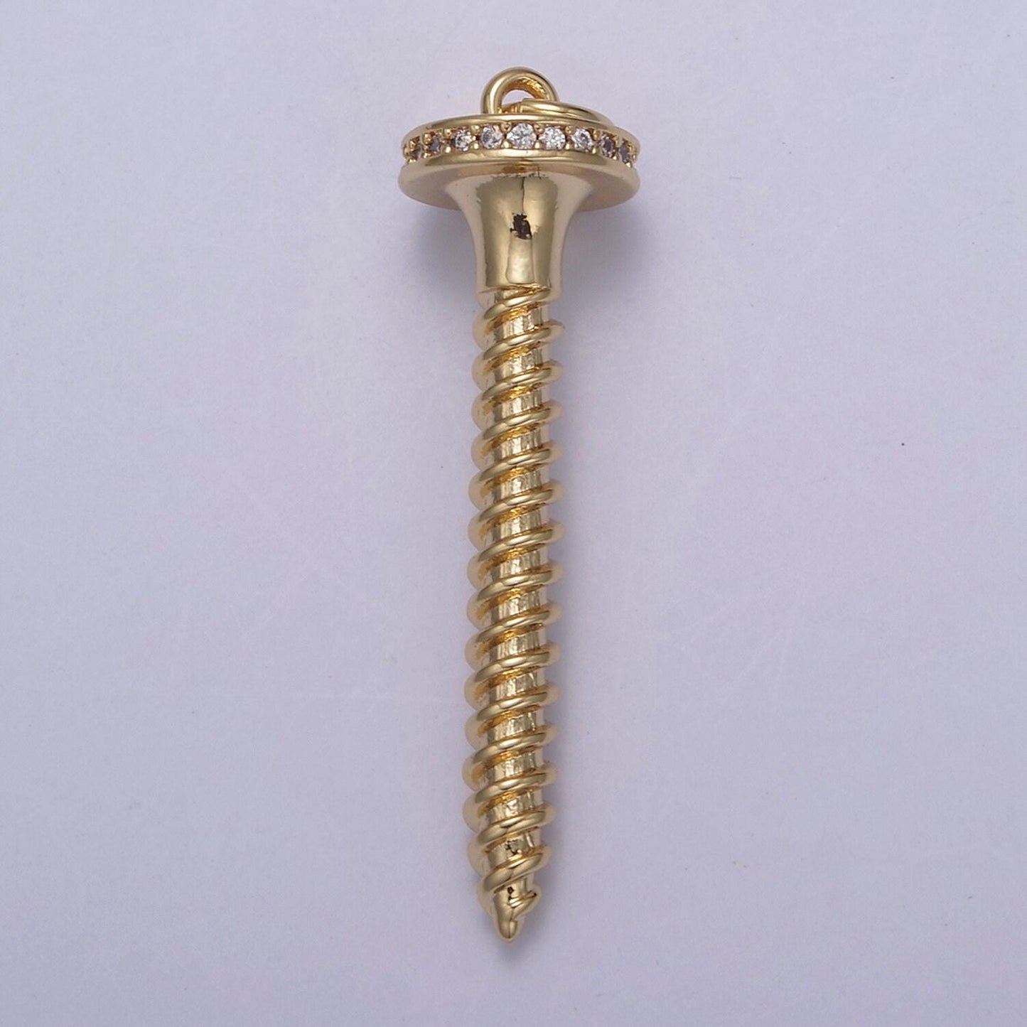 Dainty medium screw nail pendant in gold/silver cz micro pave | diy fashion jewelry charm add on necklace bracelet earring | n-788 n-789