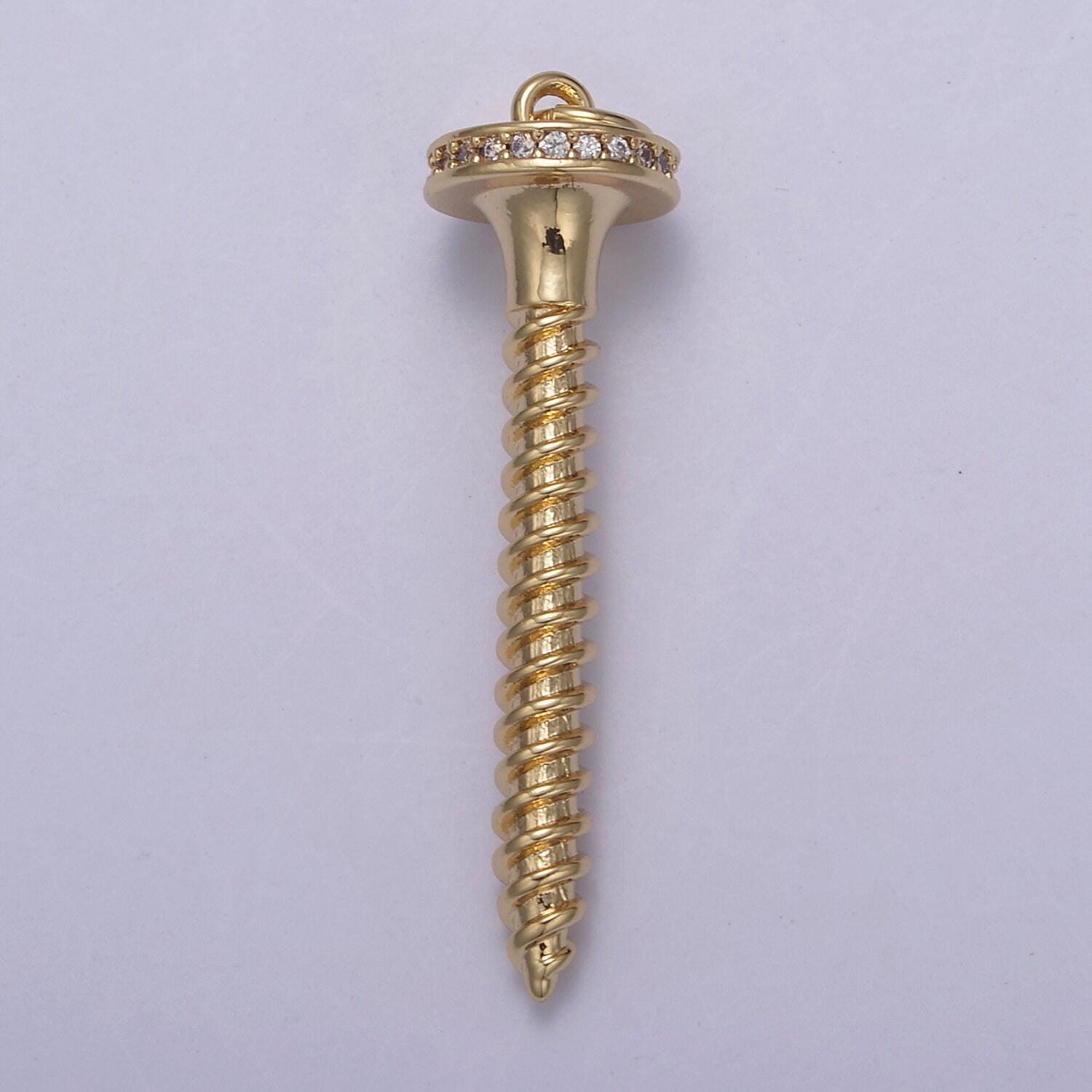 Dainty medium screw nail pendant in gold/silver cz micro pave | diy fashion jewelry charm add on necklace bracelet earring | n-788 n-789