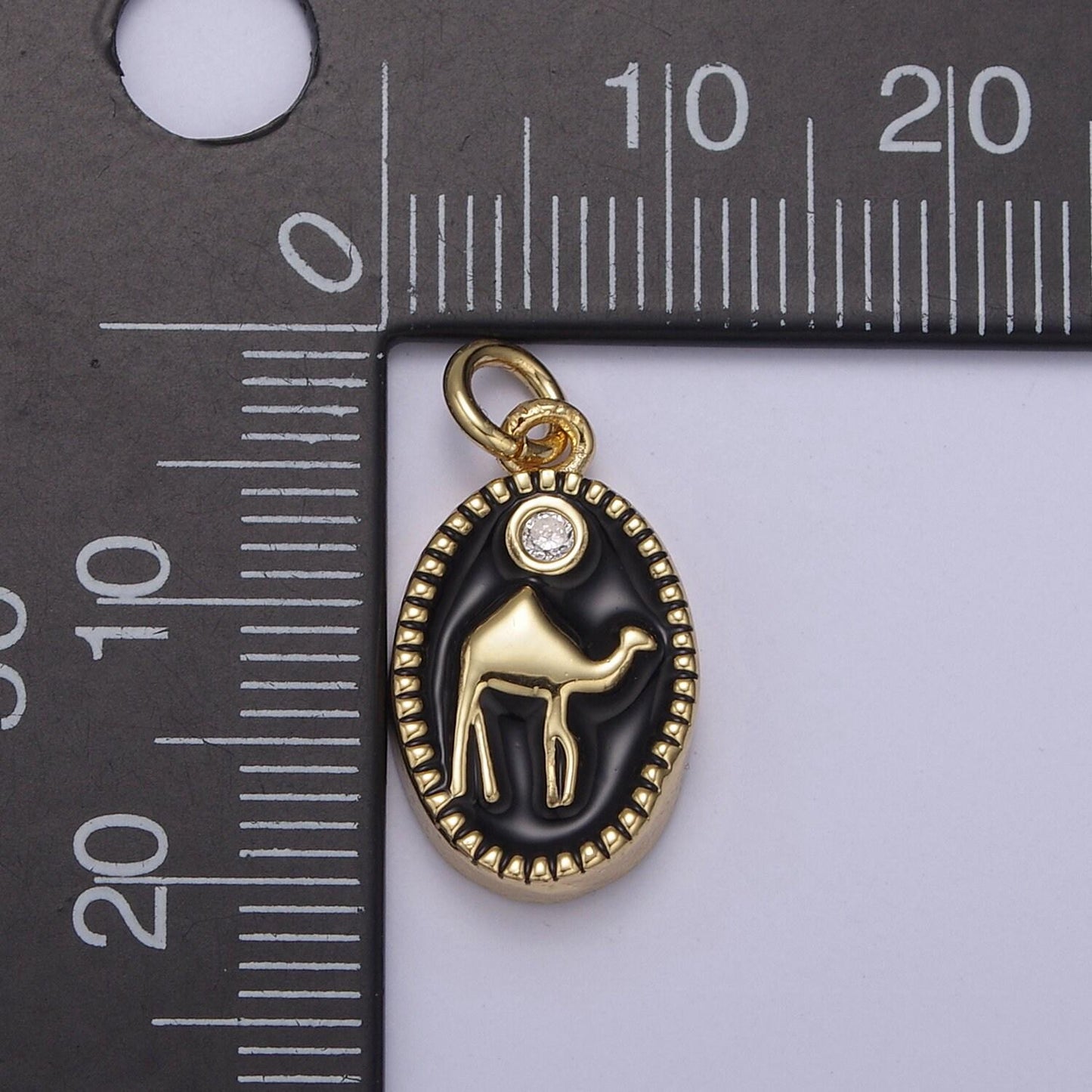 14k gold filled camel pendant black/white enamel finish arabian amulet | diy fashion jewelry charm add on necklace bracelet earring | n-794