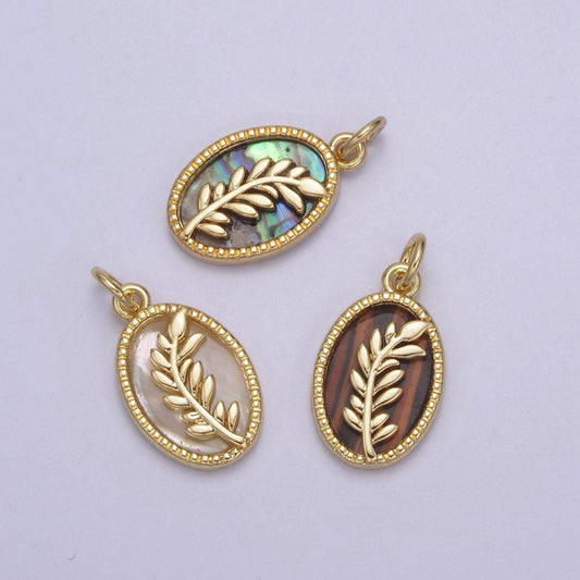 14k gold filled pearl, tiger eye, abalone shell charm pendant olive branch charm for floral necklace bracelet jewelry making n-770