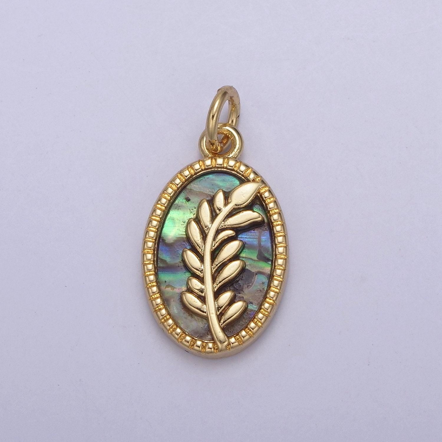 14k gold filled pearl, tiger eye, abalone shell charm pendant olive branch charm for floral necklace bracelet jewelry making n-770