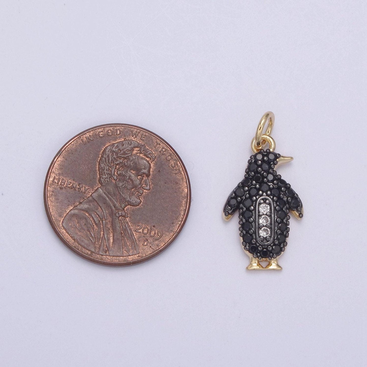 Micro pave penguin charm pendant 14k gold filled penguin bracelet earring necklace charm, animal lover charm n-766