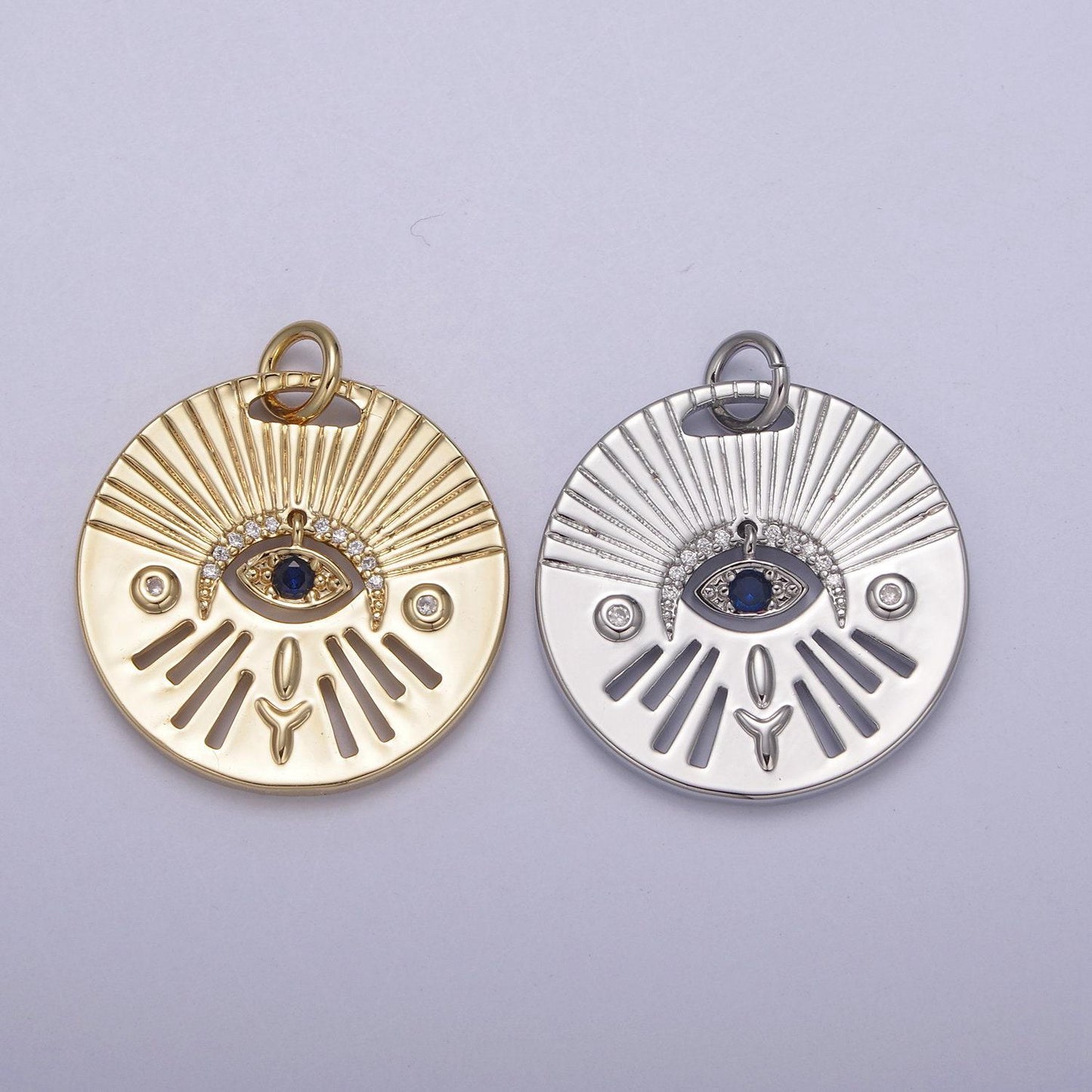 Bold evil eye pendant micro pave in gold/silver dangling eye amulet | diy fashion jewelry charm add on necklace bracelet eearring | n-763