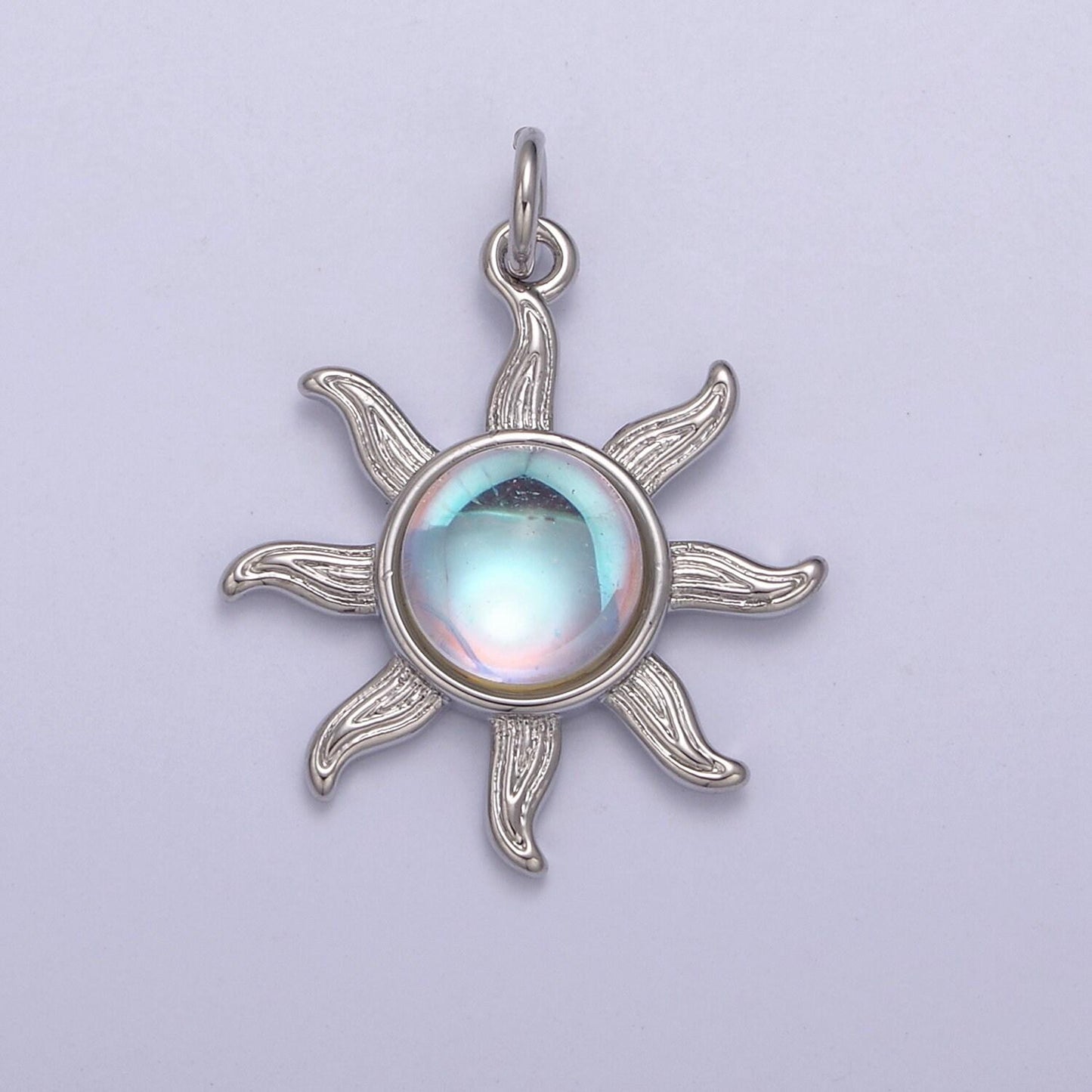 Rainbow moonstone sun pendant in gold/silver june birthstone bohemian celestial jewelry | diy fashion charm add on necklace bracelet | n-757