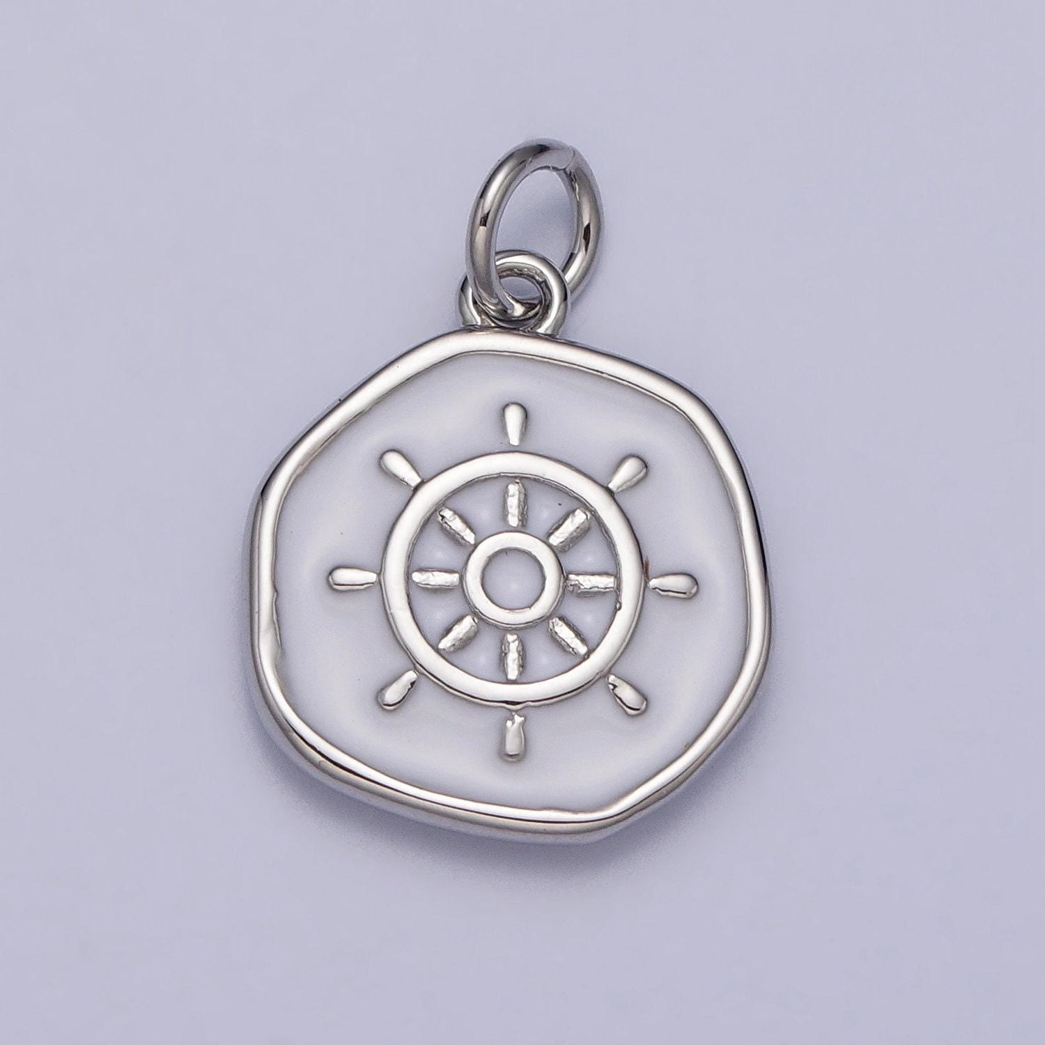 Dainty ship steering wheel pendant with white enamel finish 24k gold filled | diy jewelry charm add on necklace bracelet earring | n-745