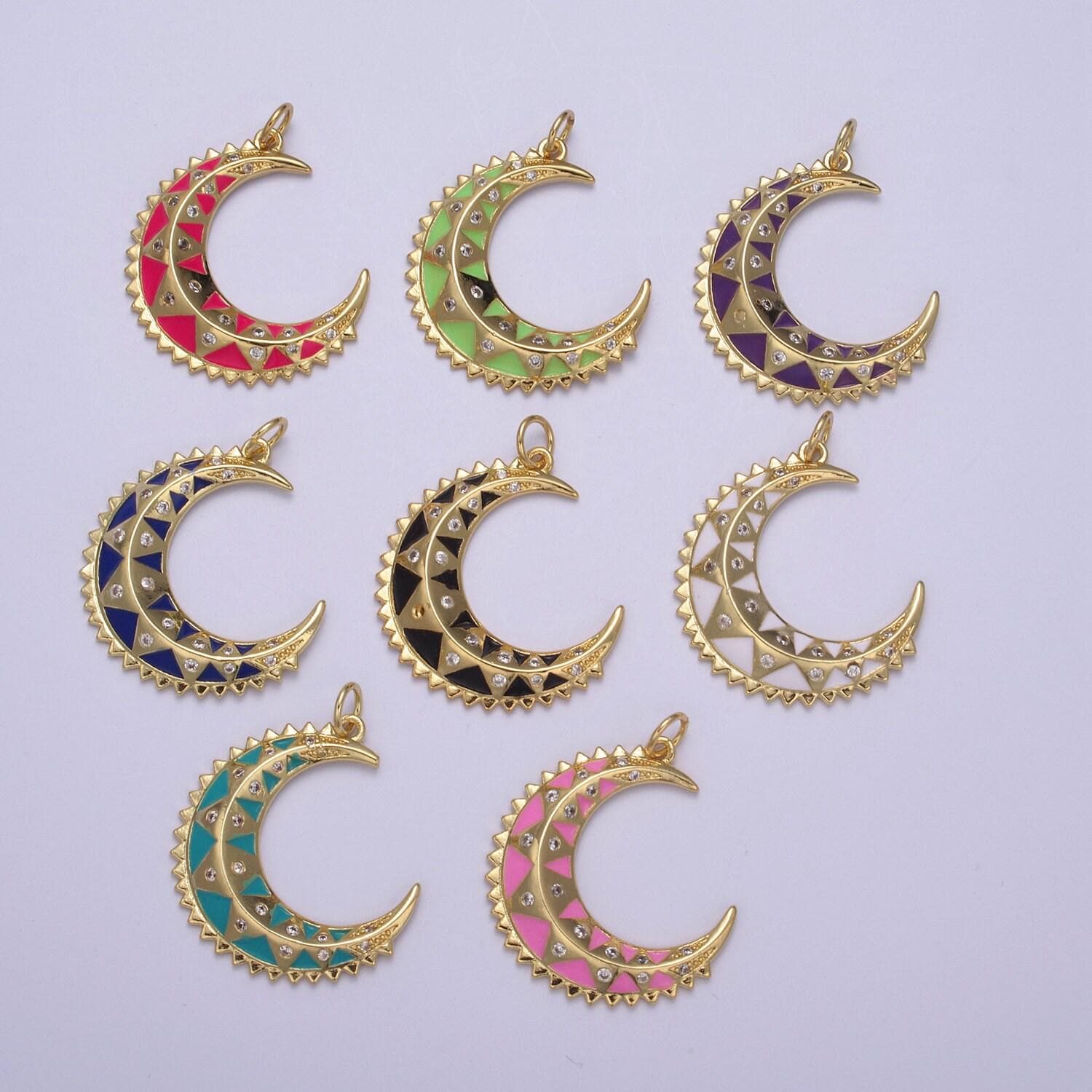 Dainty crescent moon pendant, multiple enamel color options | diy fashion jewelry charm for necklace bracelet earring | n-736
