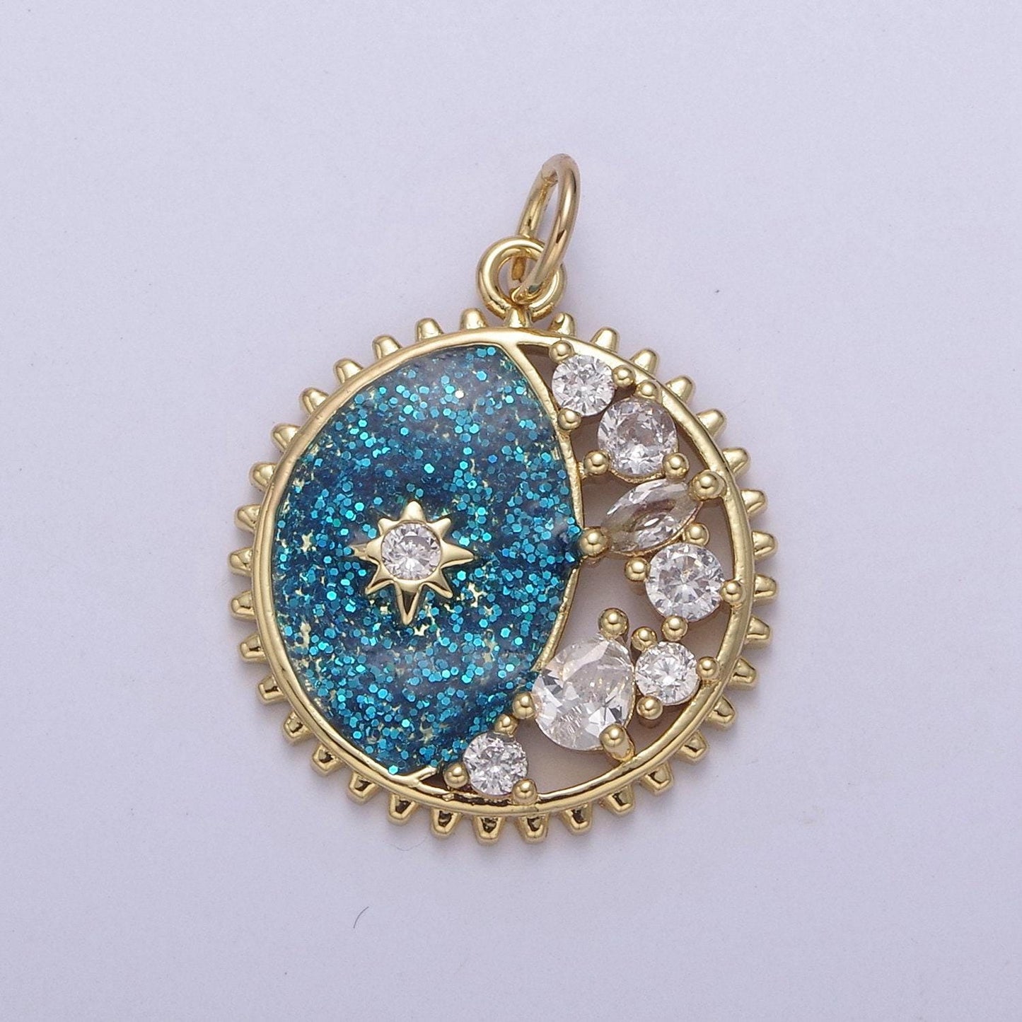 Starburst star glitter sparkle coin charm celestial pendant | diy fashion jewelry add on necklace bracelet earring | n-726