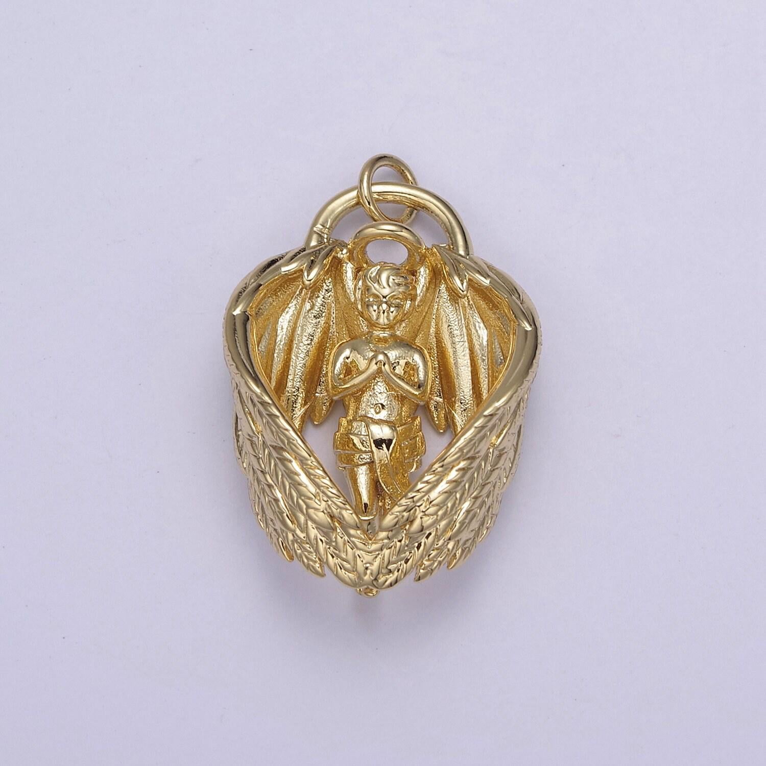 Gold 3d baby angel pendant, cherub necklace pendant, angel charm, winged baby angel pendant, baby guardian angel charm n-708