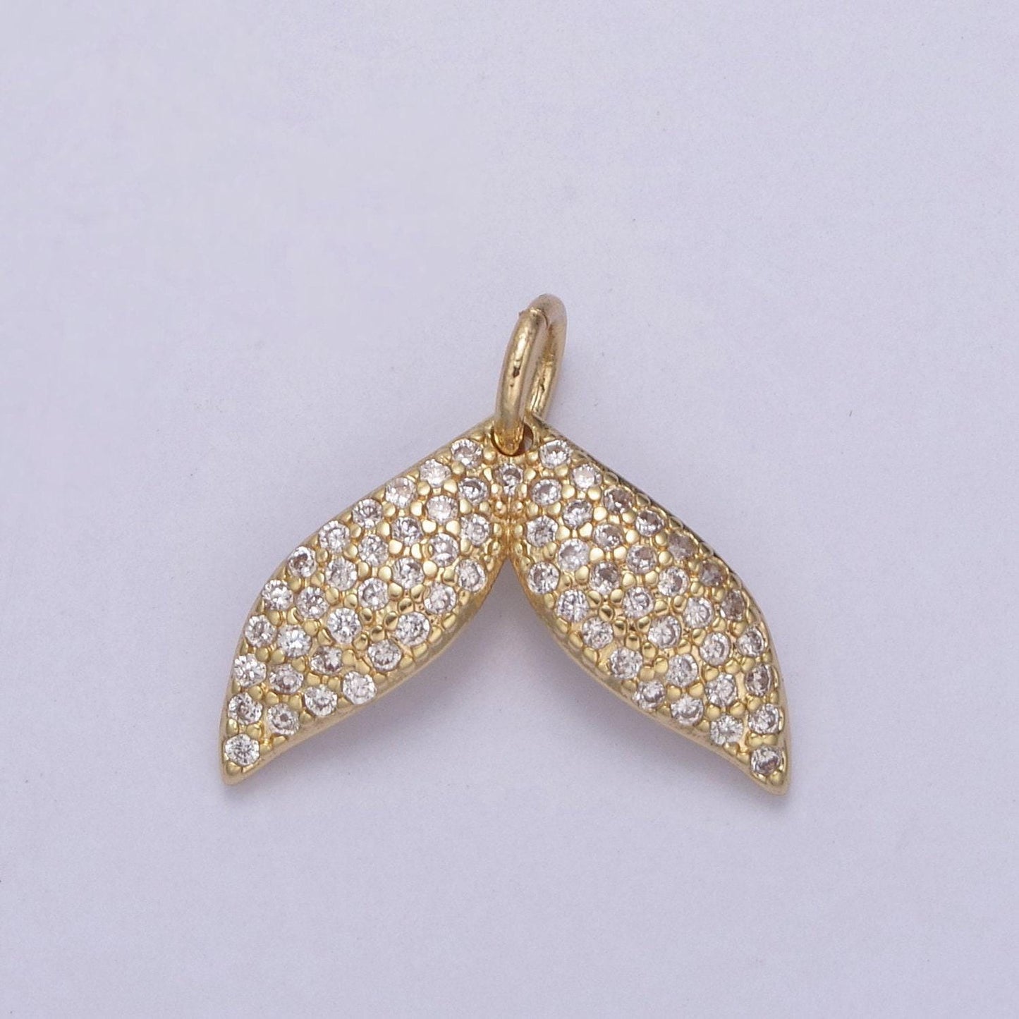 Micro pave gold whale tail charm 16.2x14mm 14k gold filled mermaid fish ocean beach jewelry making, tiny, minimal charm, minimalist n-705
