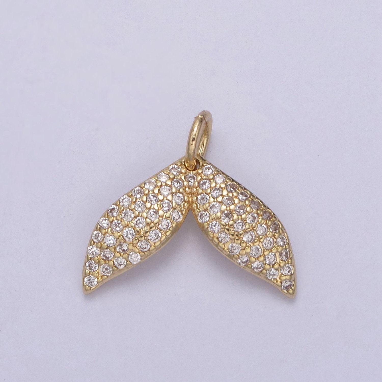 Micro pave gold whale tail charm 16.2x14mm 14k gold filled mermaid fish ocean beach jewelry making, tiny, minimal charm, minimalist n-705