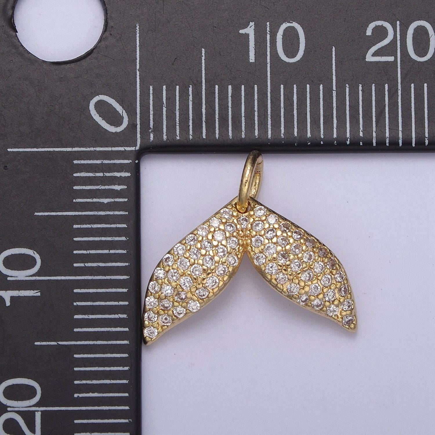 Micro pave gold whale tail charm 16.2x14mm 14k gold filled mermaid fish ocean beach jewelry making, tiny, minimal charm, minimalist n-705