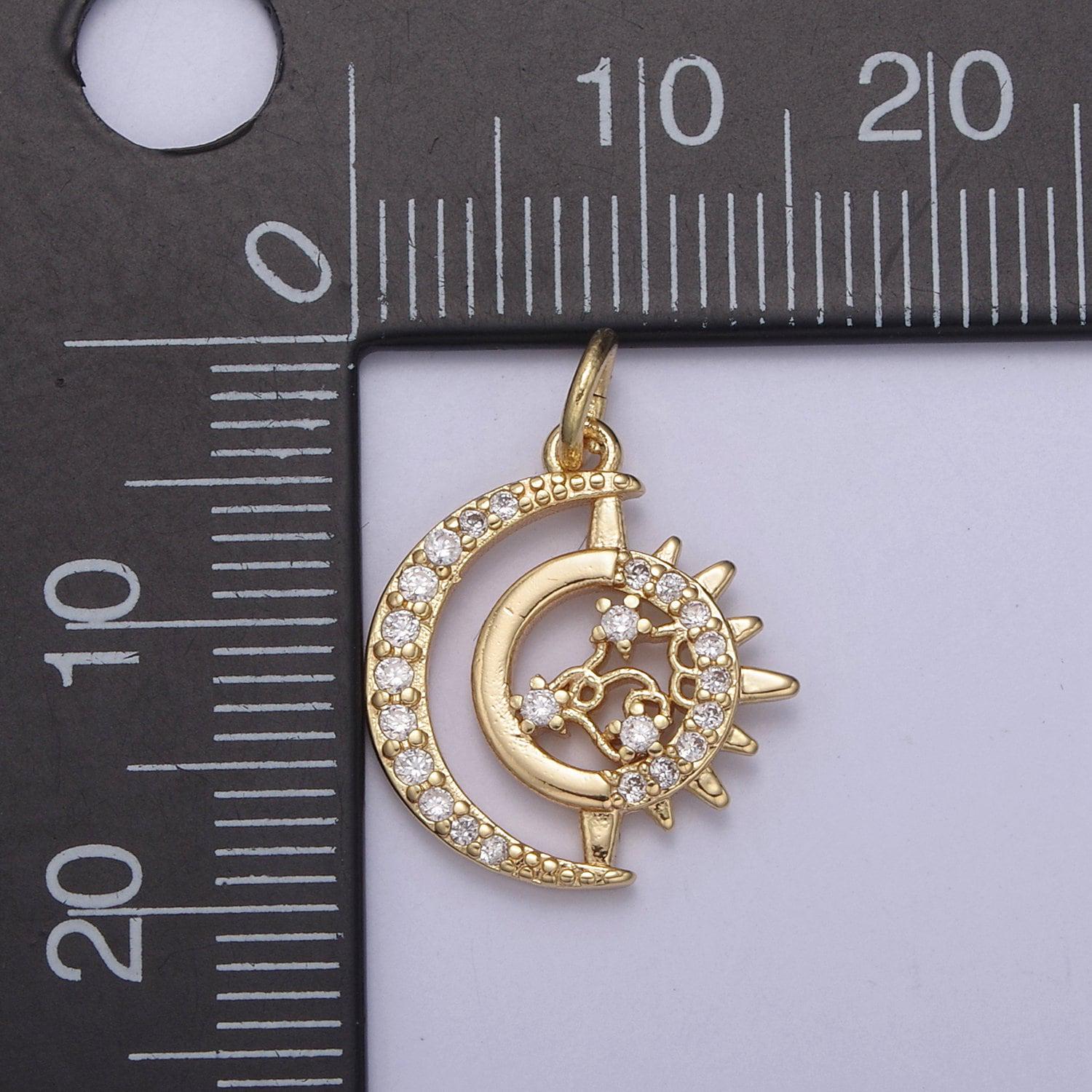 Dainty crescent moon charm micro pave celestial jewelry 18k gold filled moon sun charm n-703