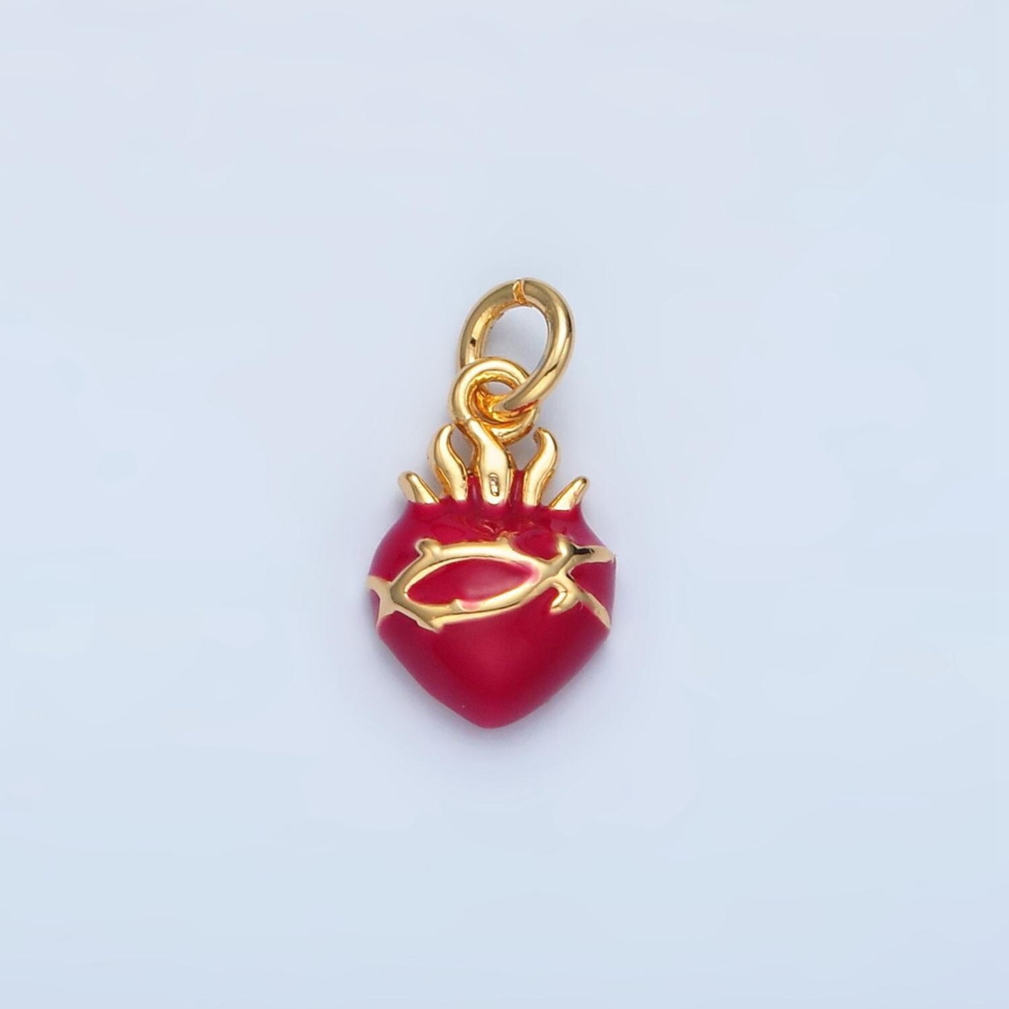 Mini red sacred heart charms 24k gold filled flame heart pendant religious charm bracelet necklace for diy jewelry making supply n699