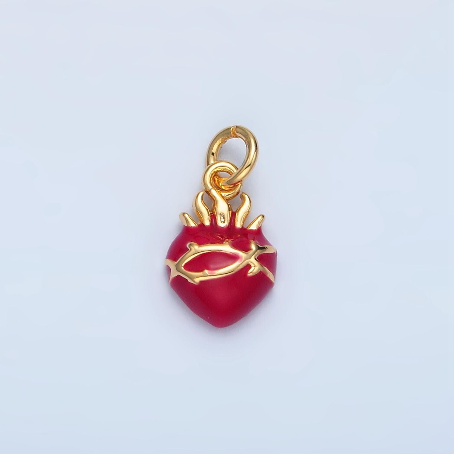 Mini red sacred heart charms 24k gold filled flame heart pendant religious charm bracelet necklace for diy jewelry making supply n699