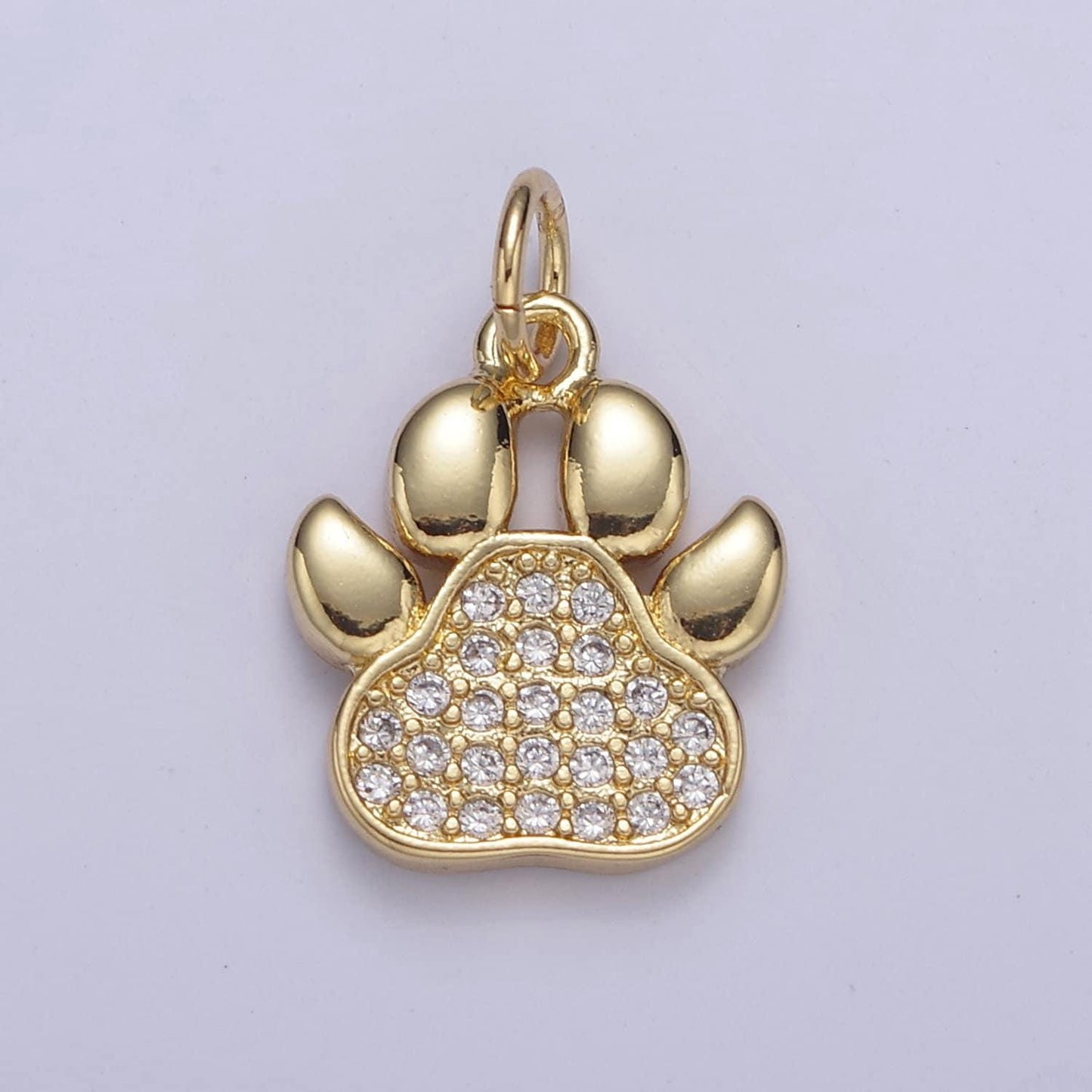 Mini dog cat bear paw print pendant in silver or gold, micro cz pave | diy fashion jewelry charm for necklace bracelet earring | n-685