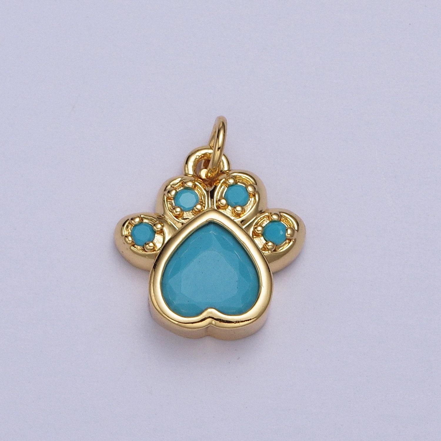 Tiny dog cat bear paw print pendant in gold micro pave teal pink black cz animal jewelry charm for collar necklace bracelet ac019