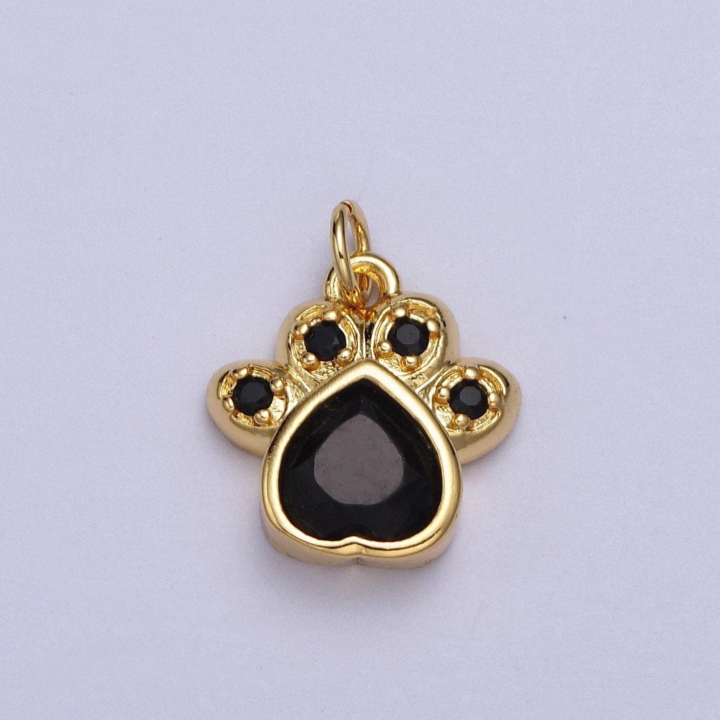 Tiny dog cat bear paw print pendant in gold micro pave teal pink black cz animal jewelry charm for collar necklace bracelet ac019
