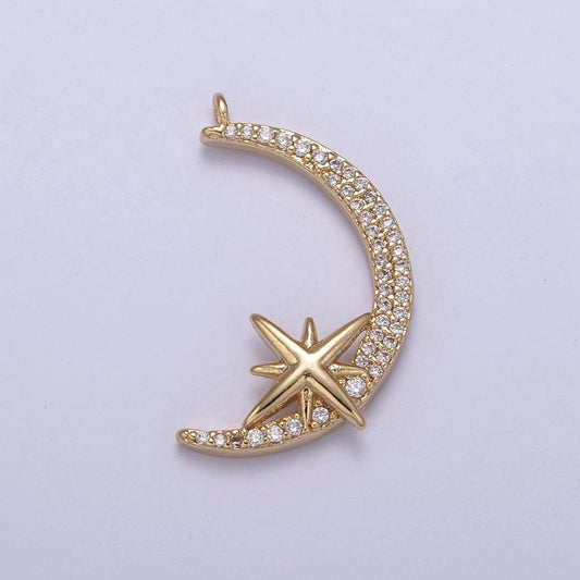 Dainty cubic crescent moon charm 24k gold filled star celestial jewelry pendant n681