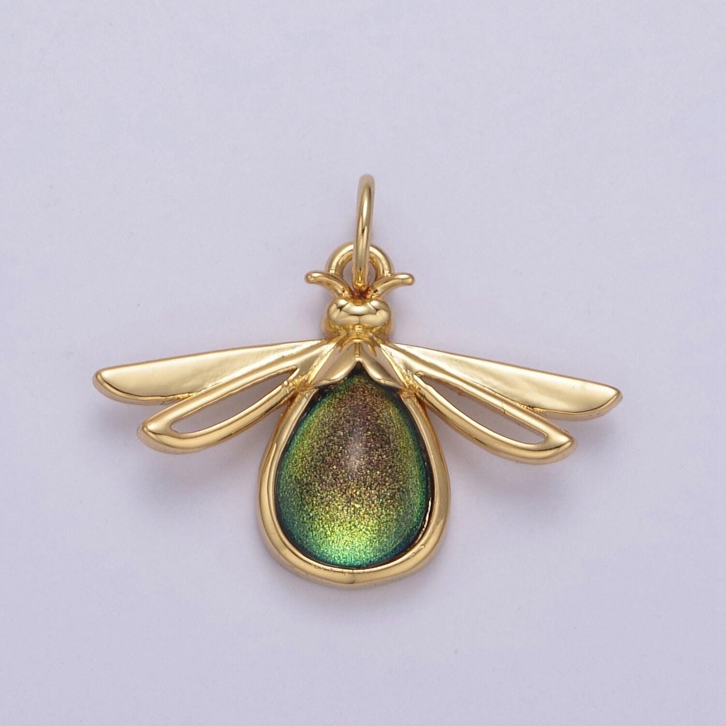 Dainty firefly dangle pendant in gold or silver with clear or green stone | diy fashion jewelry charm for necklace bracelet earring | n-677