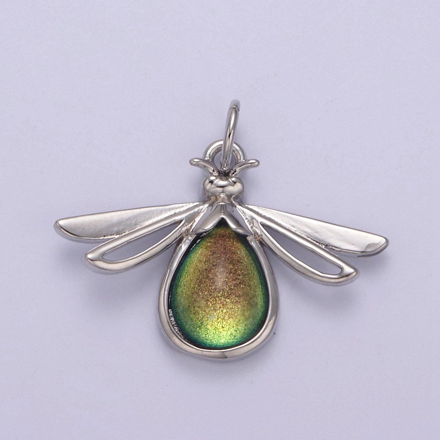 Dainty firefly dangle pendant in gold or silver with clear or green stone | diy fashion jewelry charm for necklace bracelet earring | n-677