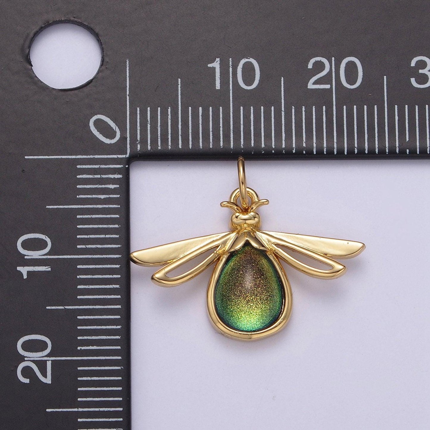 Dainty firefly dangle pendant in gold or silver with clear or green stone | diy fashion jewelry charm for necklace bracelet earring | n-677