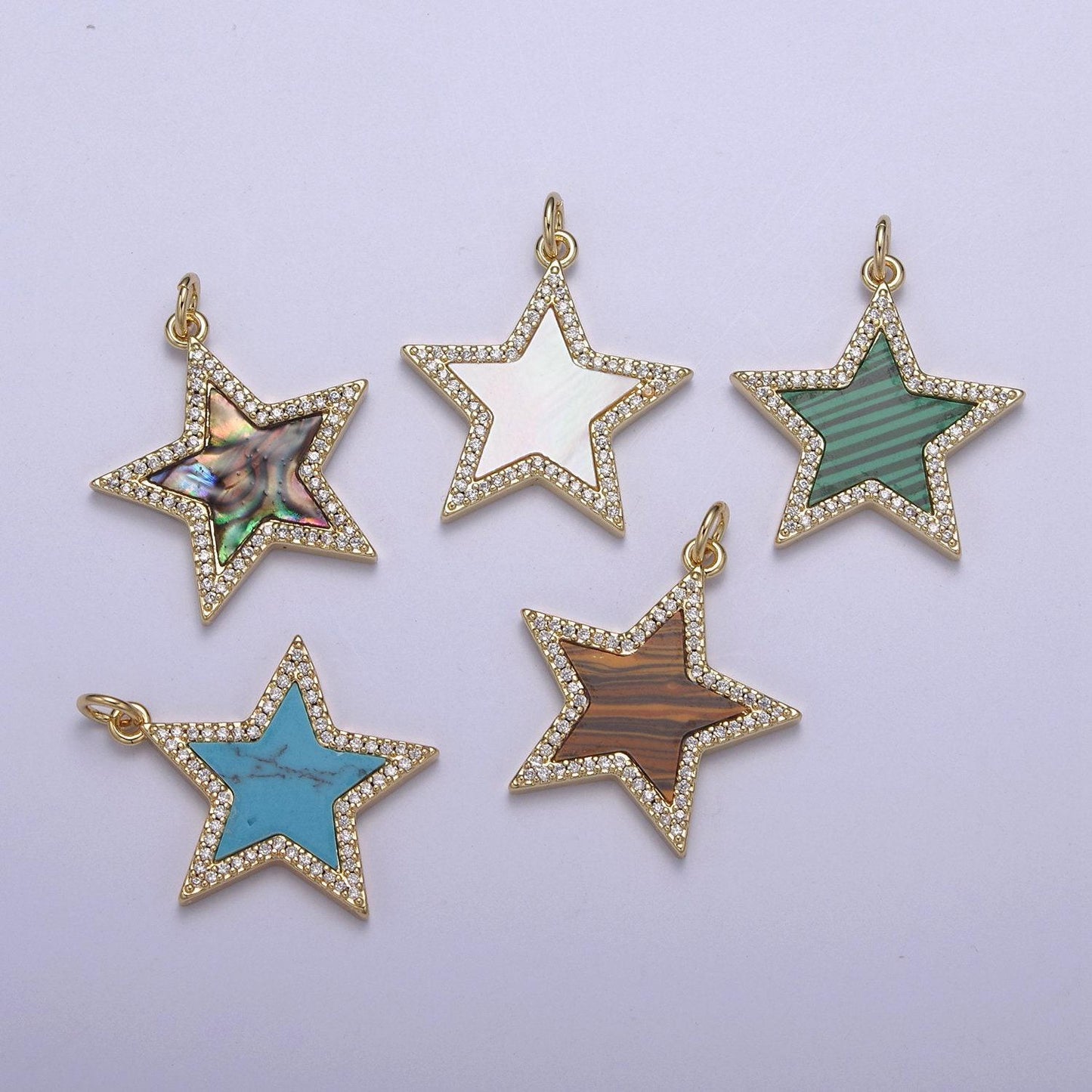 14k gold filled pearl, tiger eye, turquoise abalone shell charm pendant star charm for celestial necklace bracelet jewelry making n-657