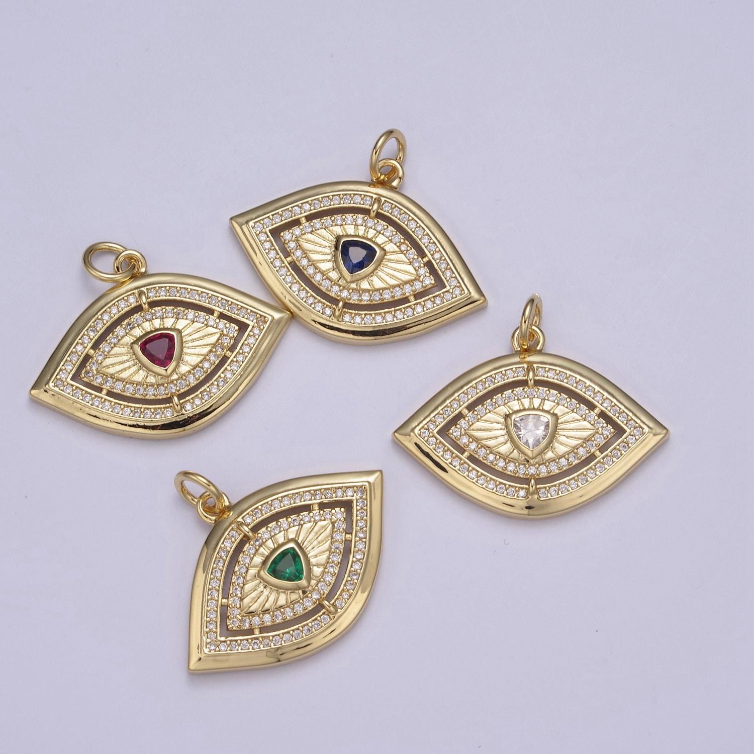 Gold evil eye pendant 14k gold filled eye charm- minimalist jewelry medallion pendant clear blue green red cz layering stacking n-653