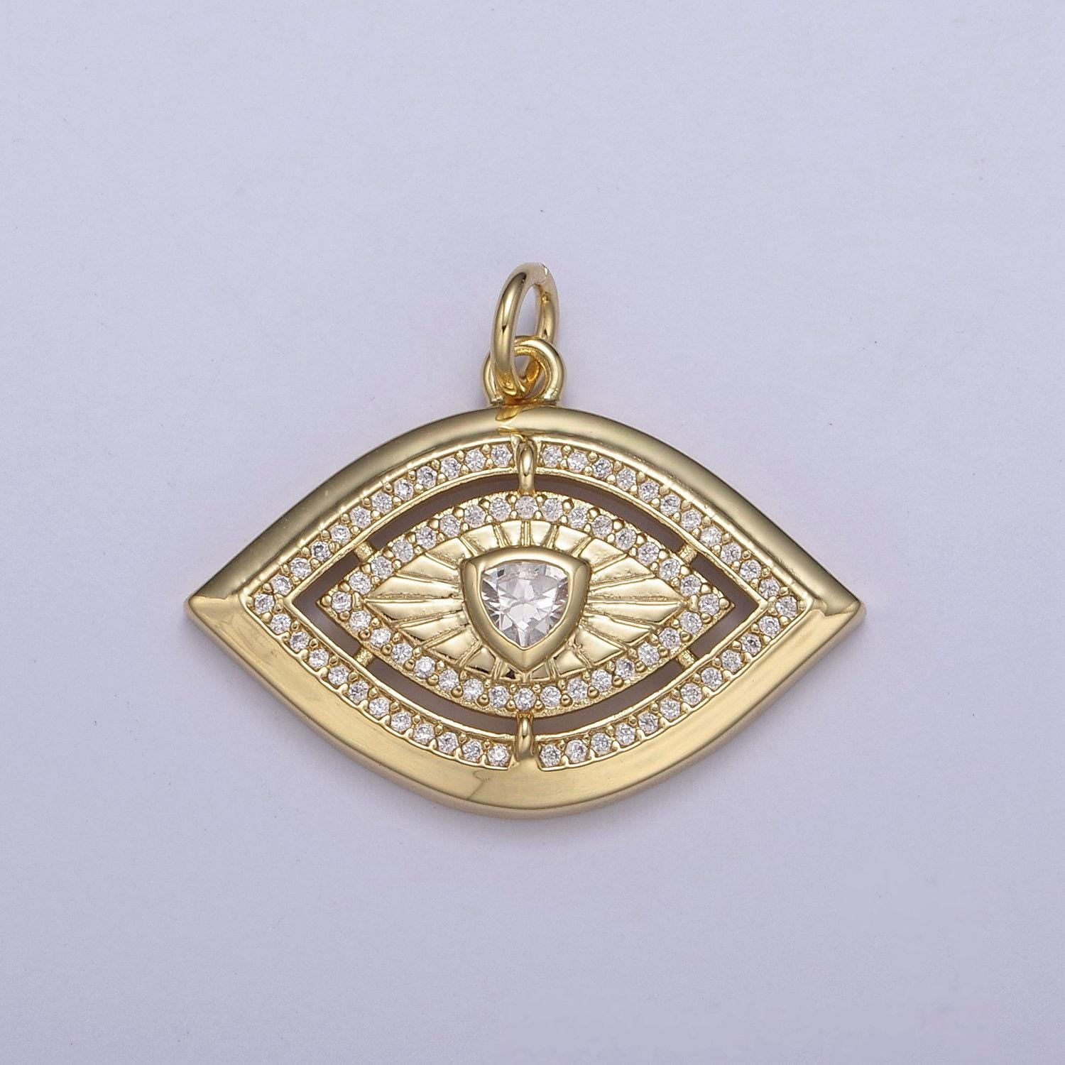 Gold evil eye pendant 14k gold filled eye charm- minimalist jewelry medallion pendant clear blue green red cz layering stacking n-653