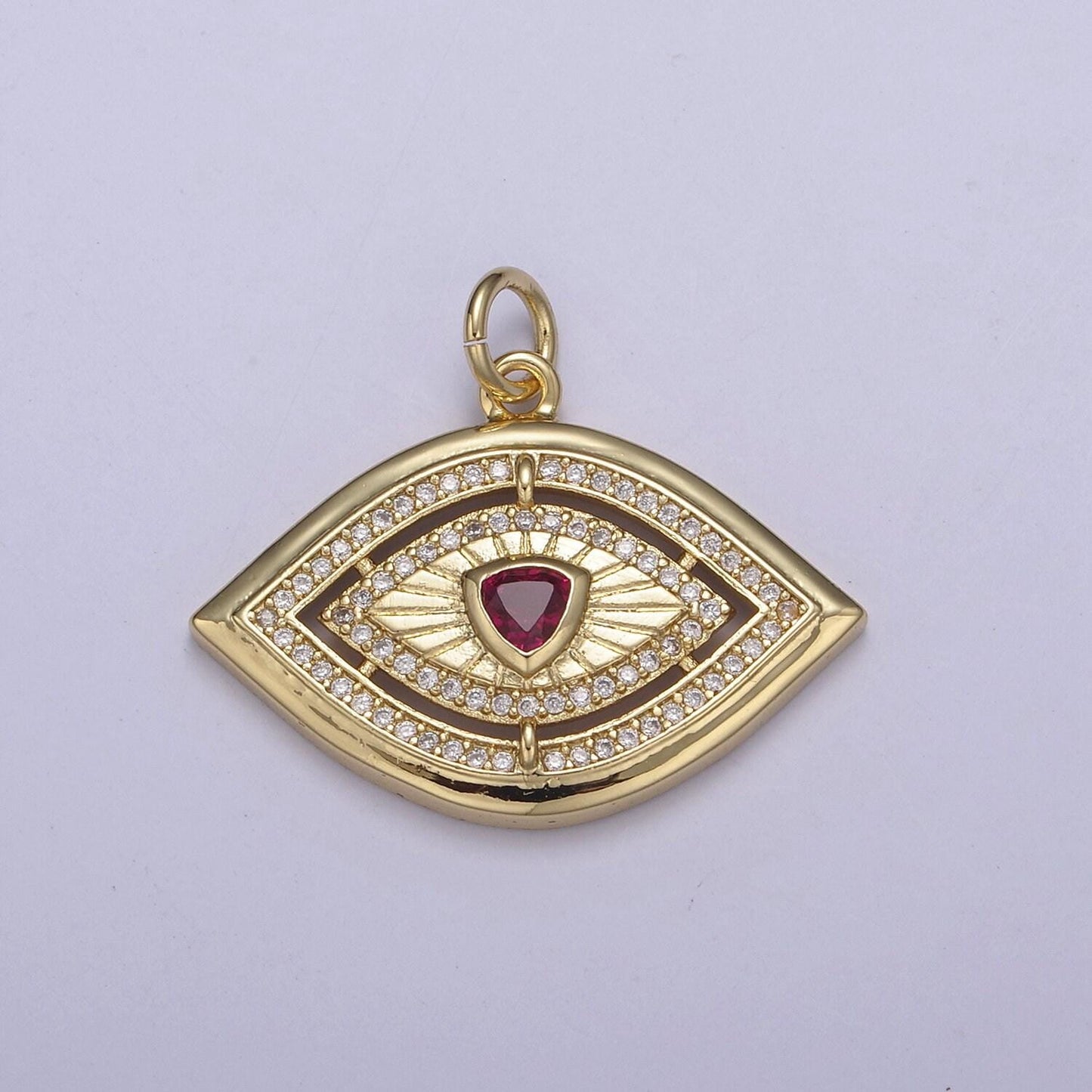 Gold evil eye pendant 14k gold filled eye charm- minimalist jewelry medallion pendant clear blue green red cz layering stacking n-653