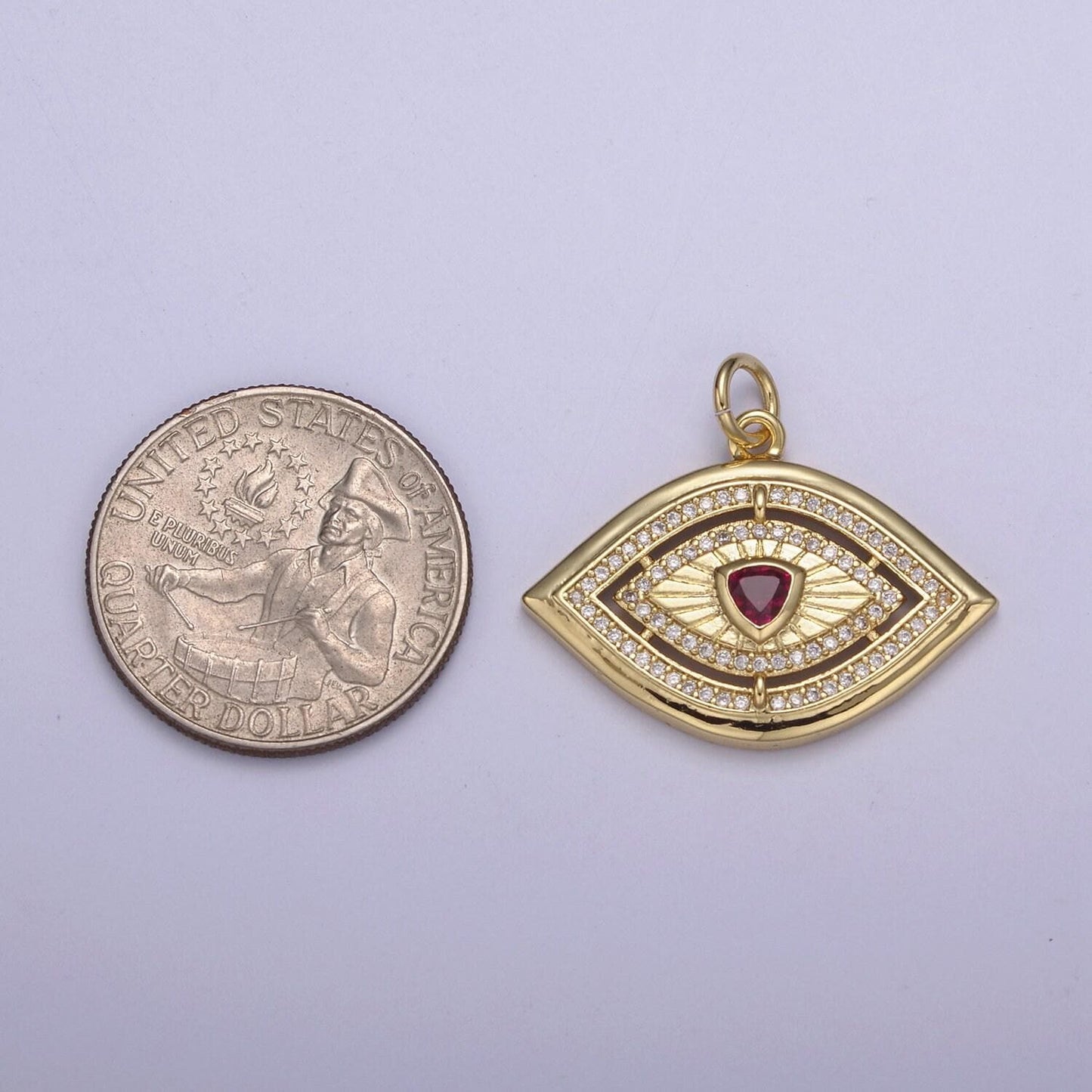 Gold evil eye pendant 14k gold filled eye charm- minimalist jewelry medallion pendant clear blue green red cz layering stacking n-653