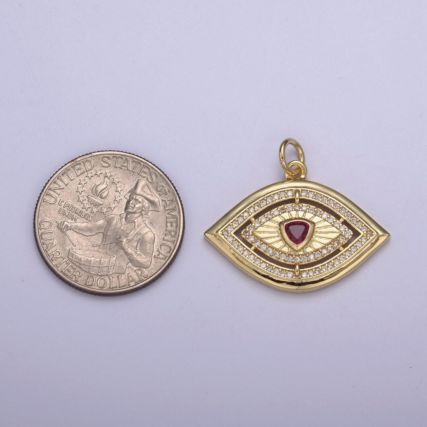 Gold evil eye pendant 14k gold filled eye charm- minimalist jewelry medallion pendant clear blue green red cz layering stacking n-653