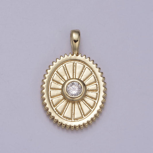 24k gold filled oval charm sunburst with clear round cz centerpiece for minimalist jewelry making n-610