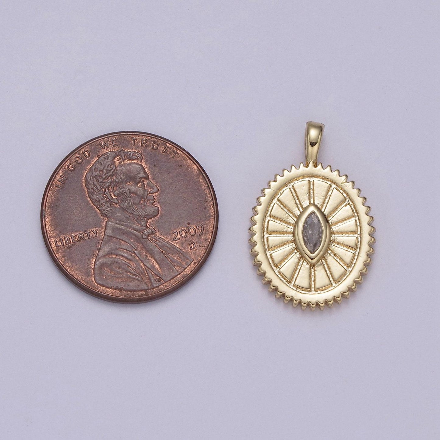 24k gold filled oval charm sunburst with clear eye cz centerpiece for minimalist jewelry making n-610