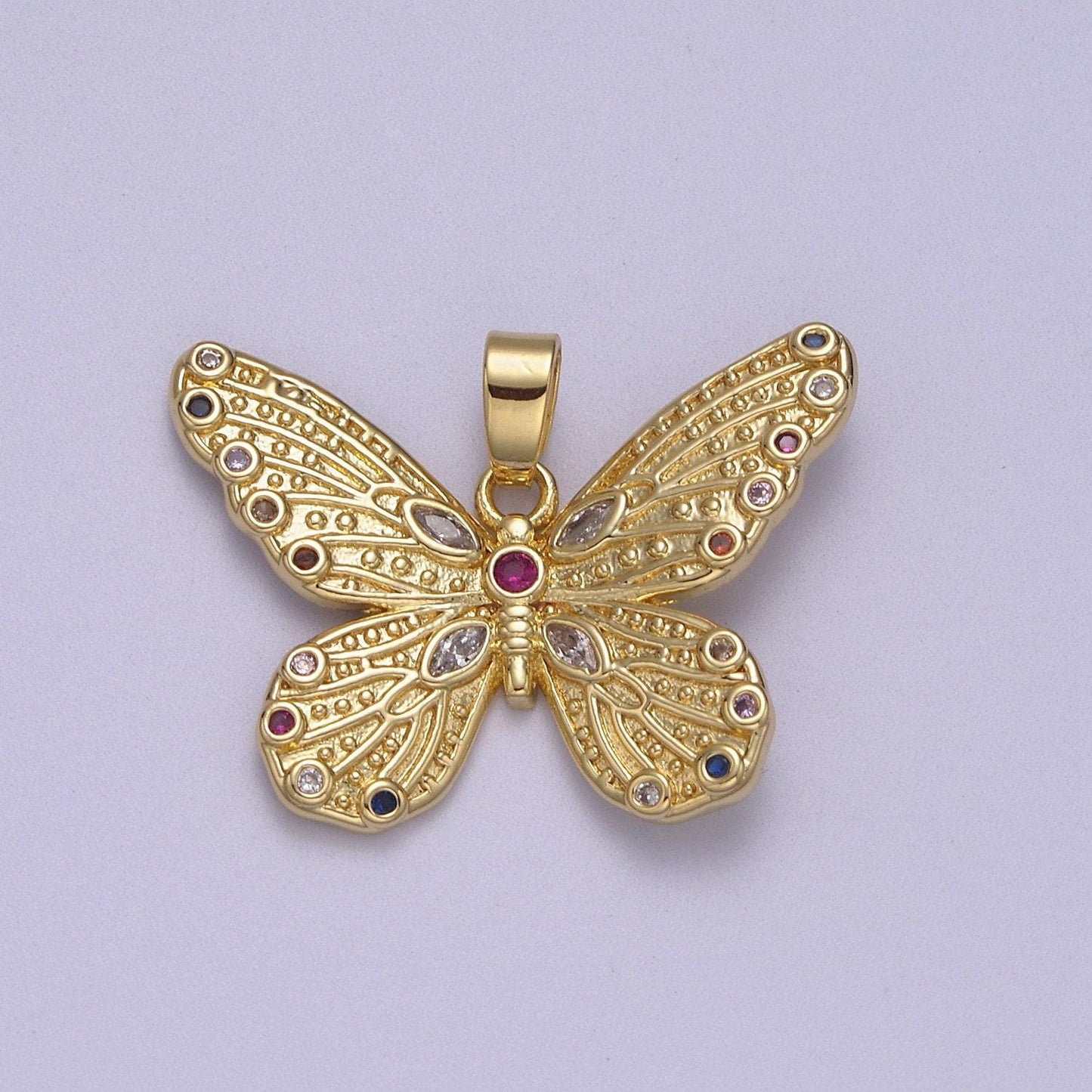 Dainty mariposa butterfly pendant 24k gold filled micro pave multi colored cz | diy charm necklace bracelet earring | supply n-608