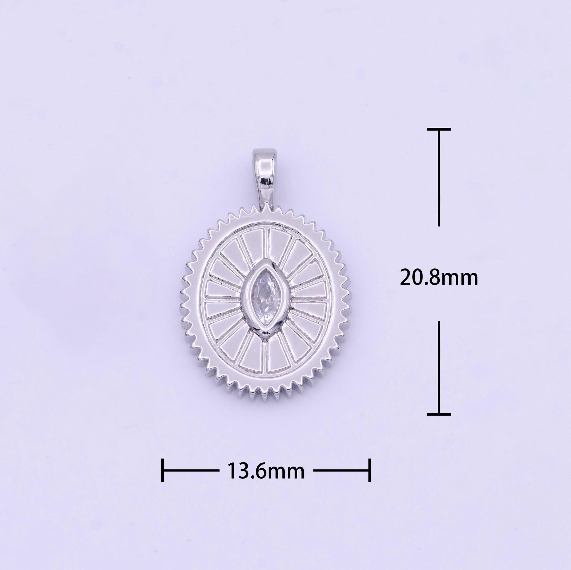 24k gold filled oval charm sunburst with clear eye cz centerpiece for minimalist jewelry making n-610