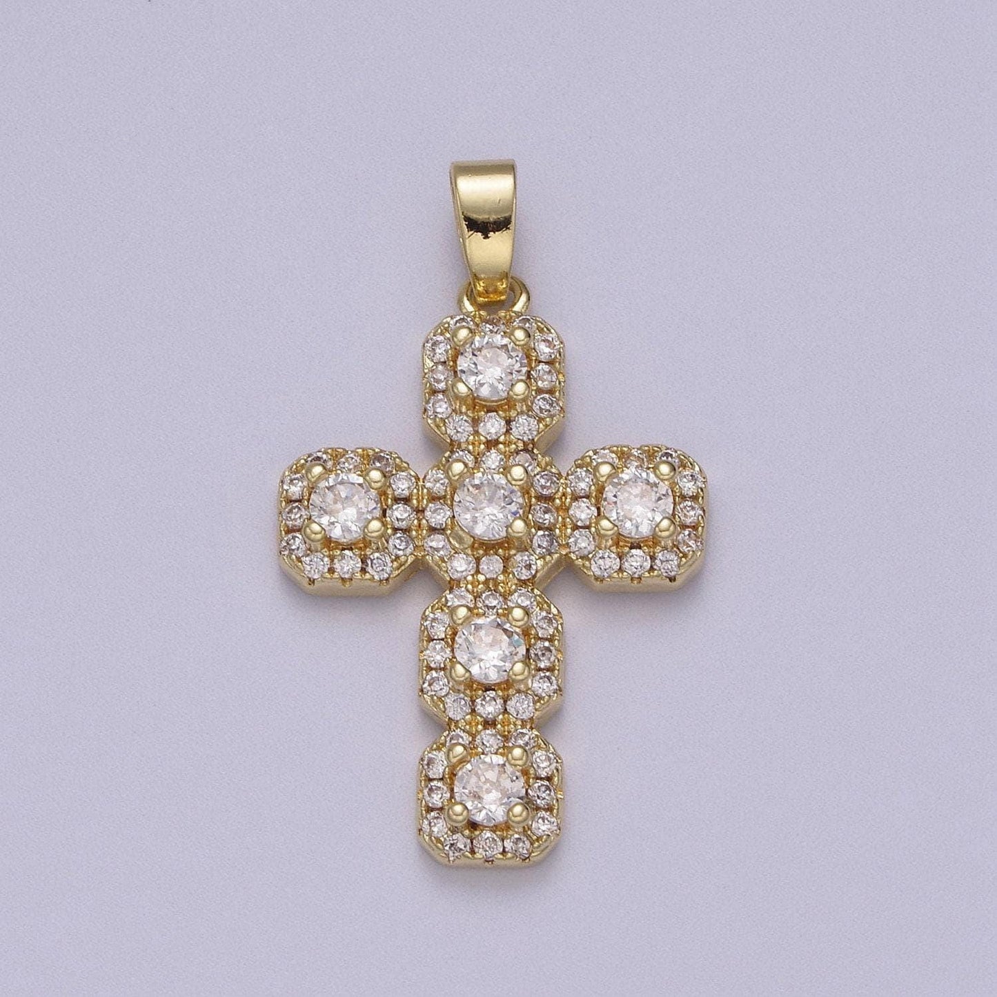 Dainty cross pendant cz pave 14k gold filled | diy charm necklace bracelet | n-604