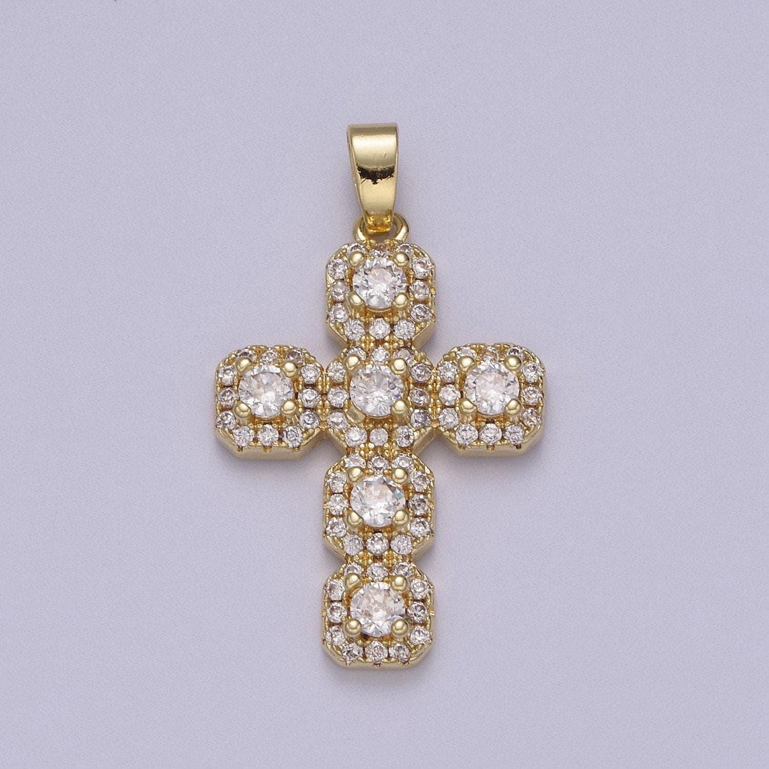 Dainty cross pendant cz pave 14k gold filled | diy charm necklace bracelet | n-604