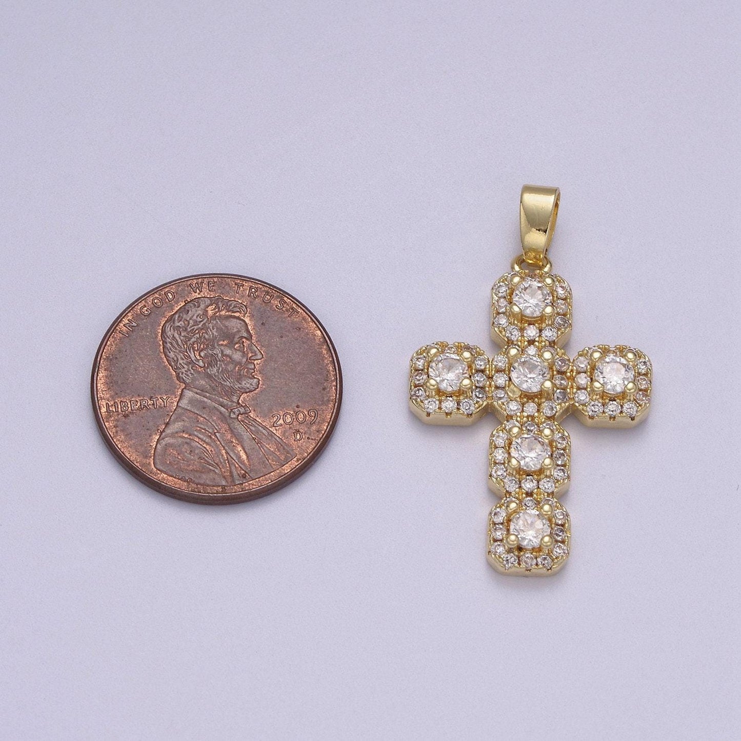 Dainty cross pendant cz pave 14k gold filled | diy charm necklace bracelet | n-604