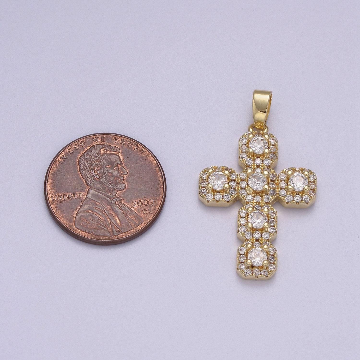 Dainty cross pendant cz pave 14k gold filled | diy charm necklace bracelet | n-604