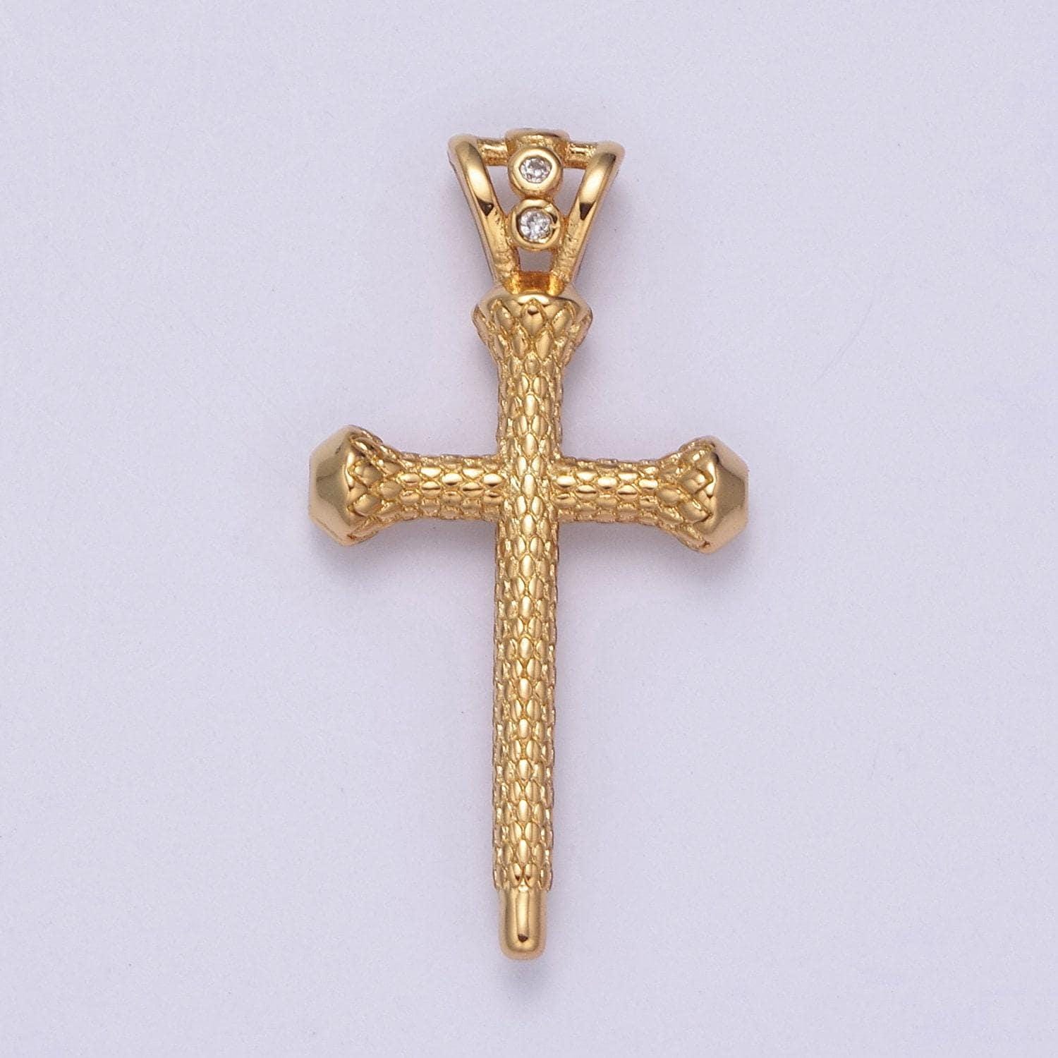 Gold cross pendant with scale pattern | diy fashion jewelry charm for necklace bracelet earring | n-579