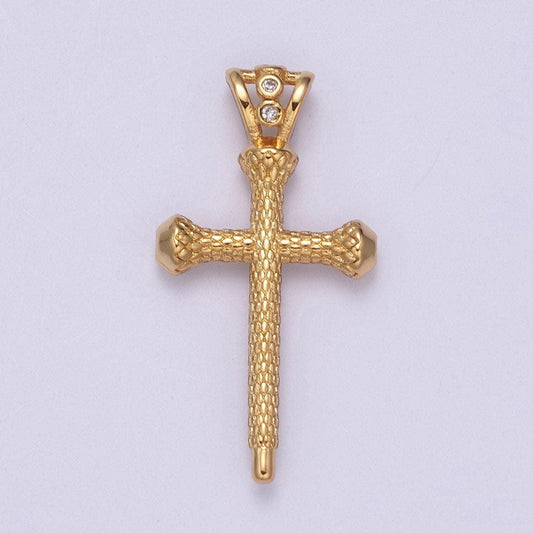 Gold cross pendant with scale pattern | diy fashion jewelry charm for necklace bracelet earring | n-579