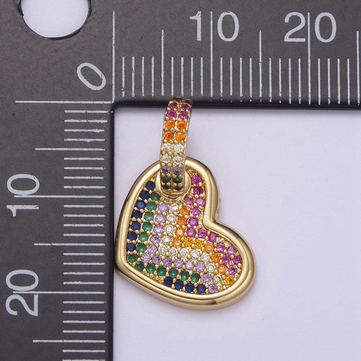 Gold filled multicolor rainbow micro pave crystal zirconia cz love heart charm pendant for valentine's, n-541