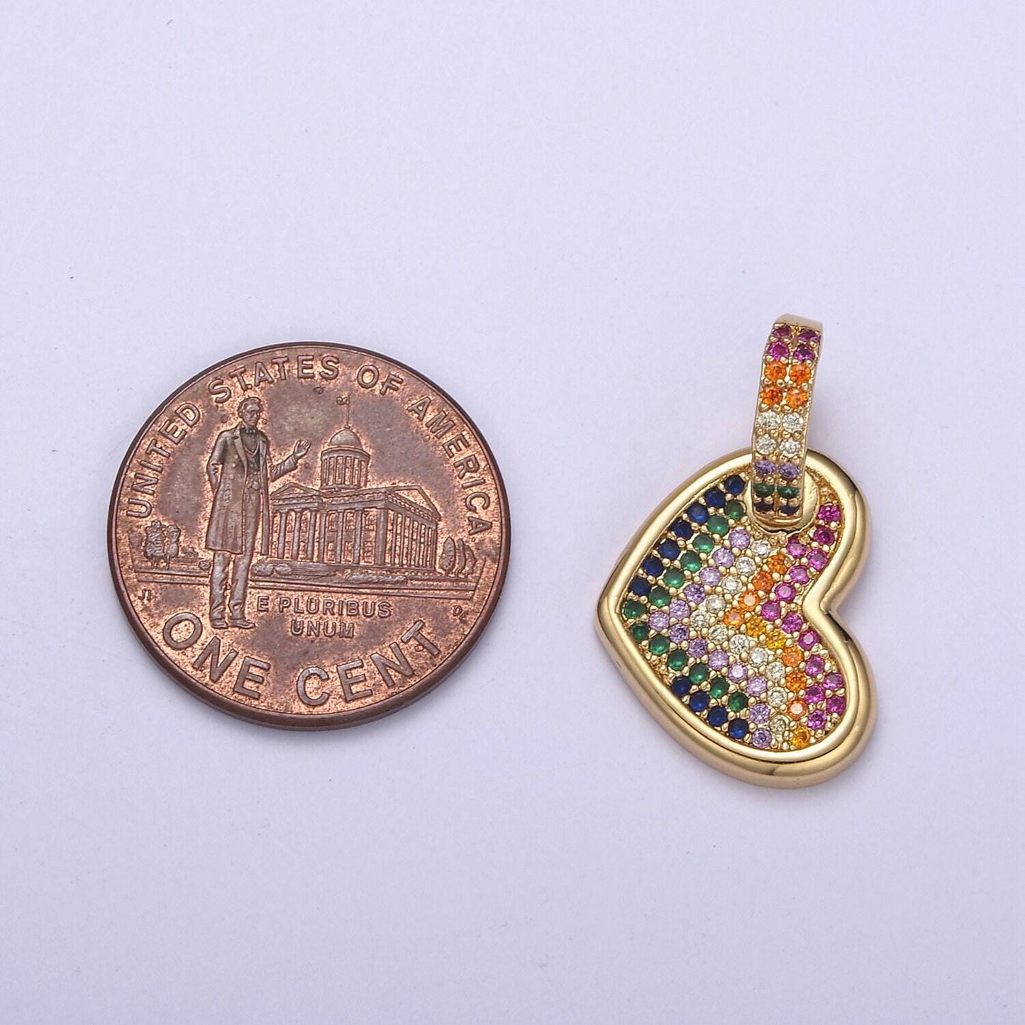 Gold filled multicolor rainbow micro pave crystal zirconia cz love heart charm pendant for valentine's, n-541