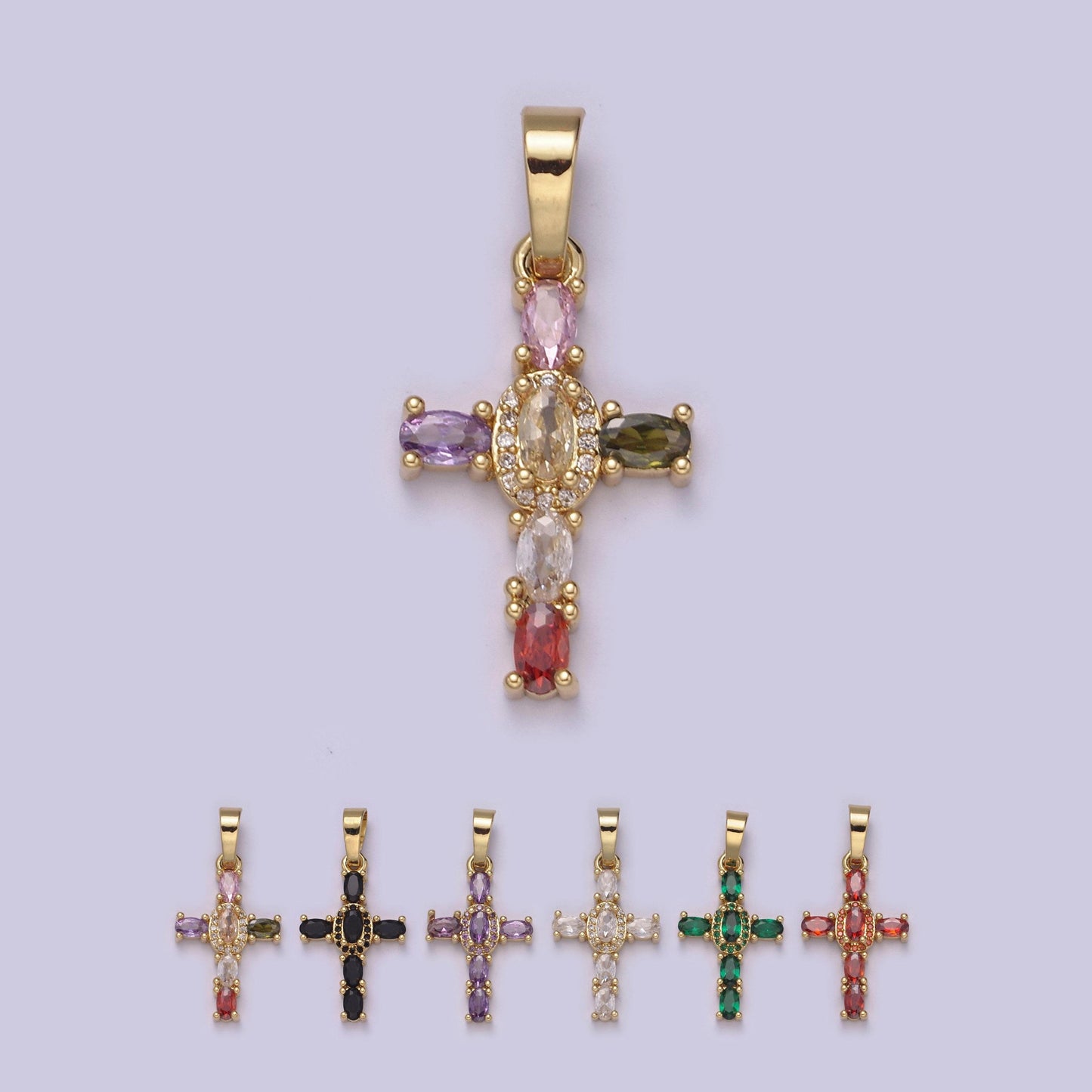 Dainty cz paved cross pendant 24k gold filled | 6 color variants | religious diy charm supply for bracelet necklace earring | i-031 n-537
