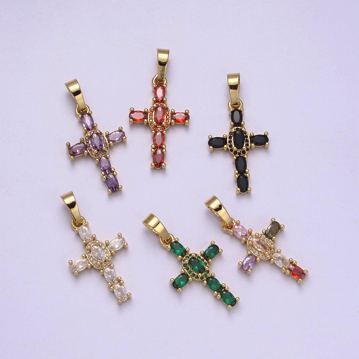 Dainty cz paved cross pendant 24k gold filled | 6 color variants | religious diy charm supply for bracelet necklace earring | i-031 n-537