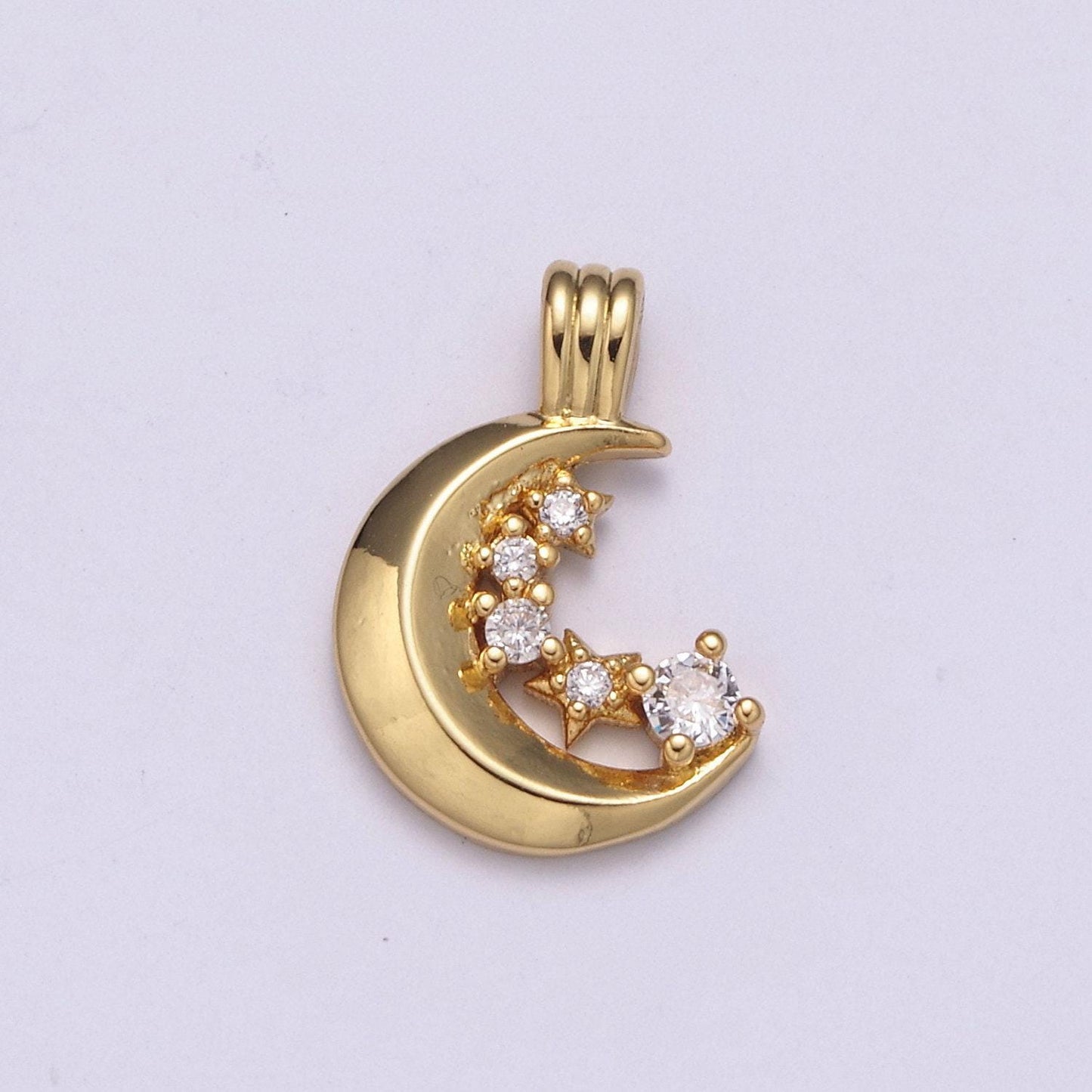 Crescent moon cz pave charm, star cz clear gold pendant, cubic bracelet charm, croissant charm for wristlet bracelet making n-525