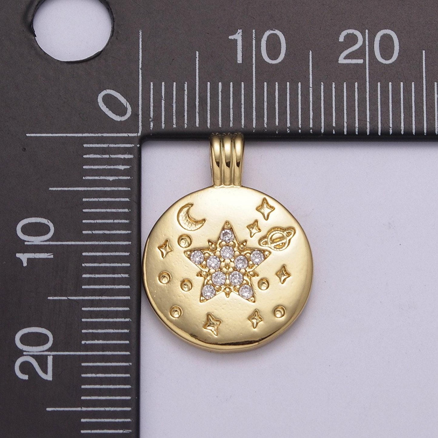 Micro pave cz star pendant gold charm, star orbit galaxy, world celestial crescent moon diy jewelry necklace n523