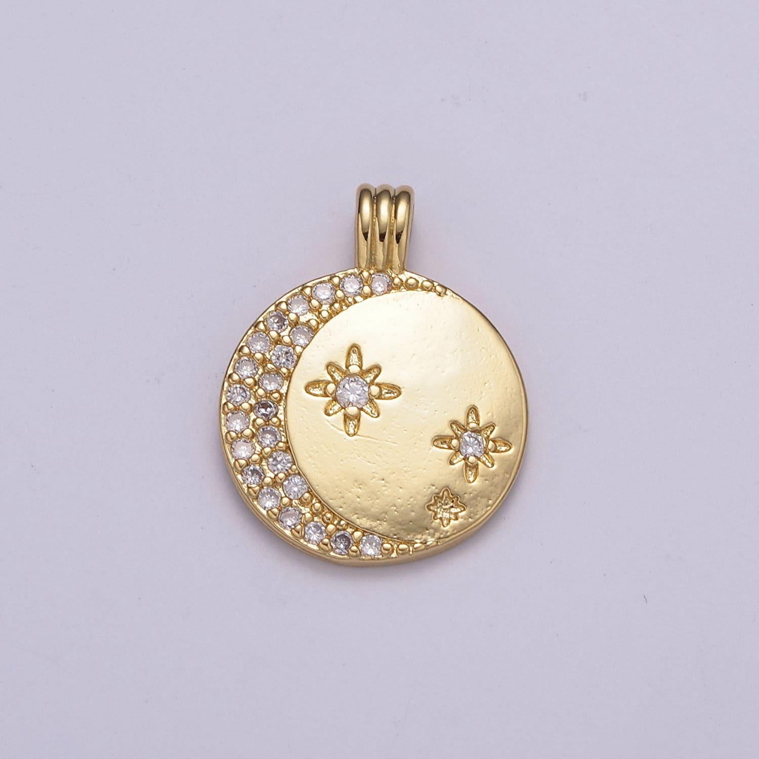 Micro pave cz planet of the universe pendant gold charm, star moon orbit galaxy, world celestial crescent moon diy jewelry necklace, n-522