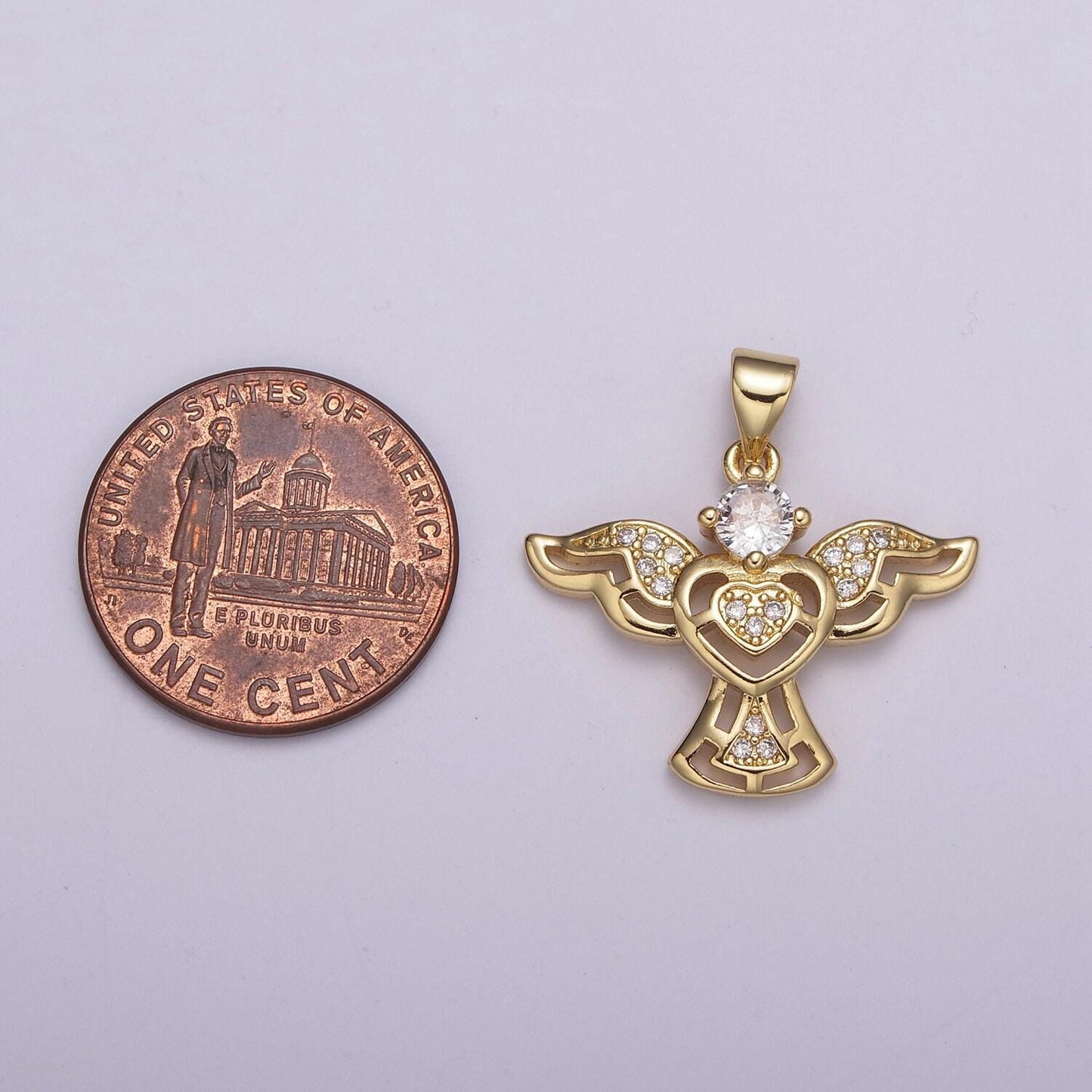 Heart angel flying gold charm cz angel with wing pendant heart center for necklace bracelet earring component n-514
